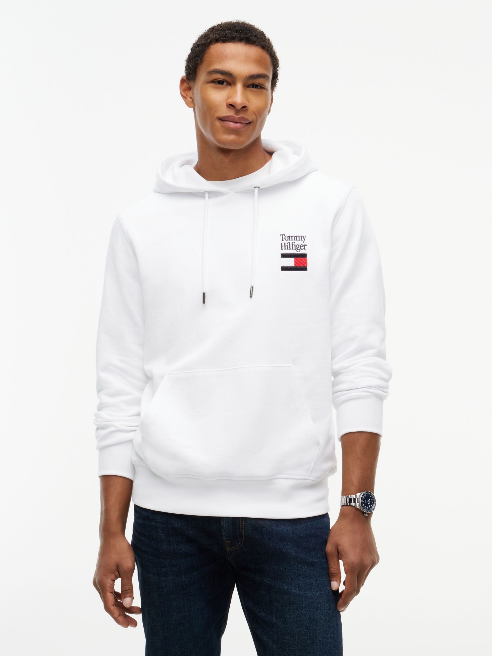 Tommy Hilfiger Terry hoodie met trekkoord en stacklogo in wit