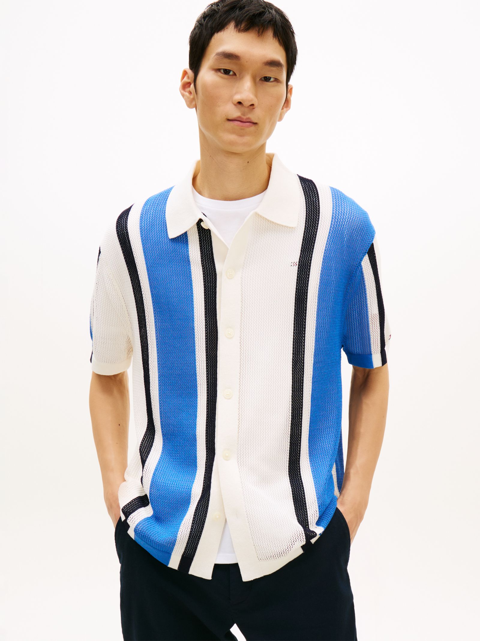 Tommy Hilfiger relaxed opengebreid overhemd met korte mouwen