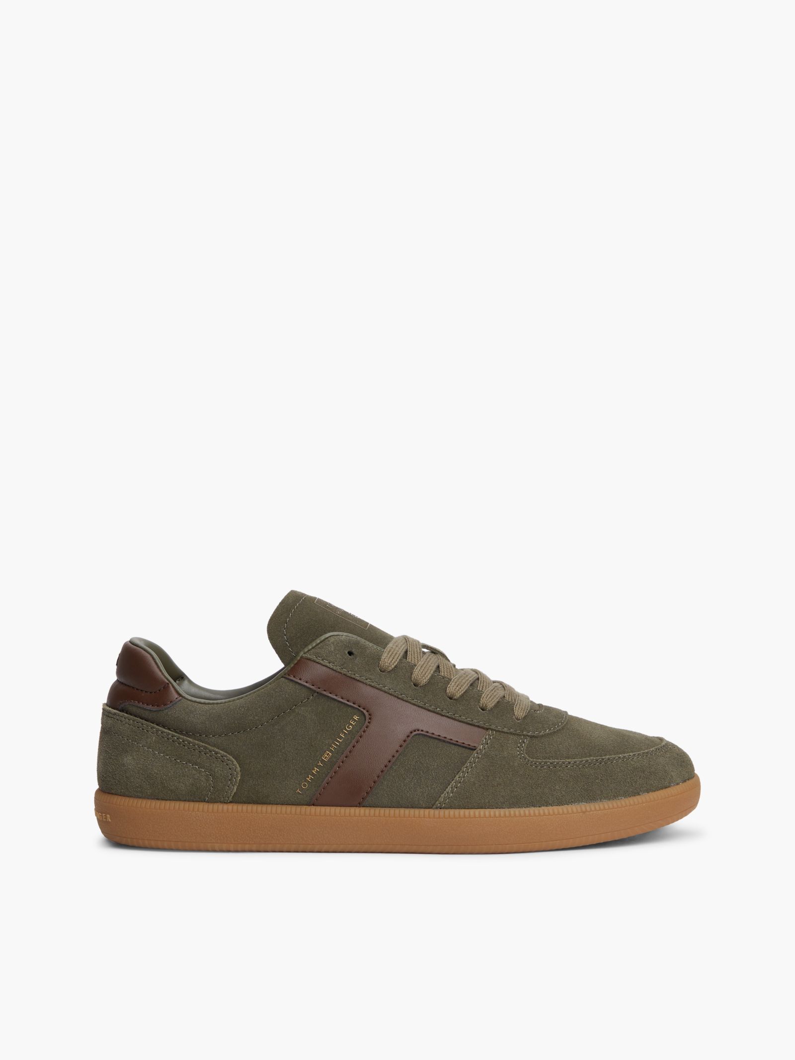 Tommy Hilfiger TH Tribeca suède sneaker met gemengde texturen in groen