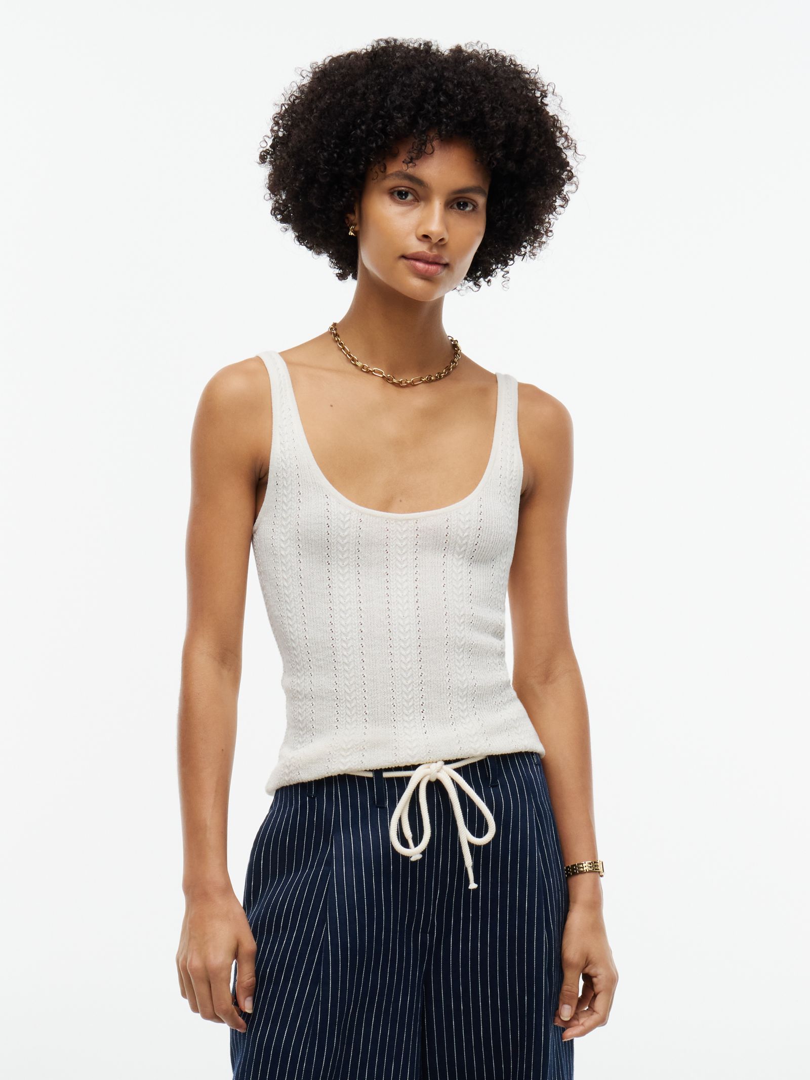 Tommy Hilfiger Slim fit ajourgebreide tanktop met diepe hals in wit