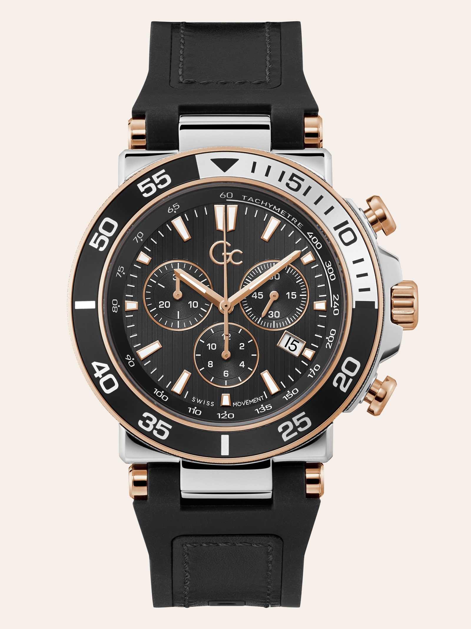 Guess Horloge Gc Chronograaf Leer in zwart