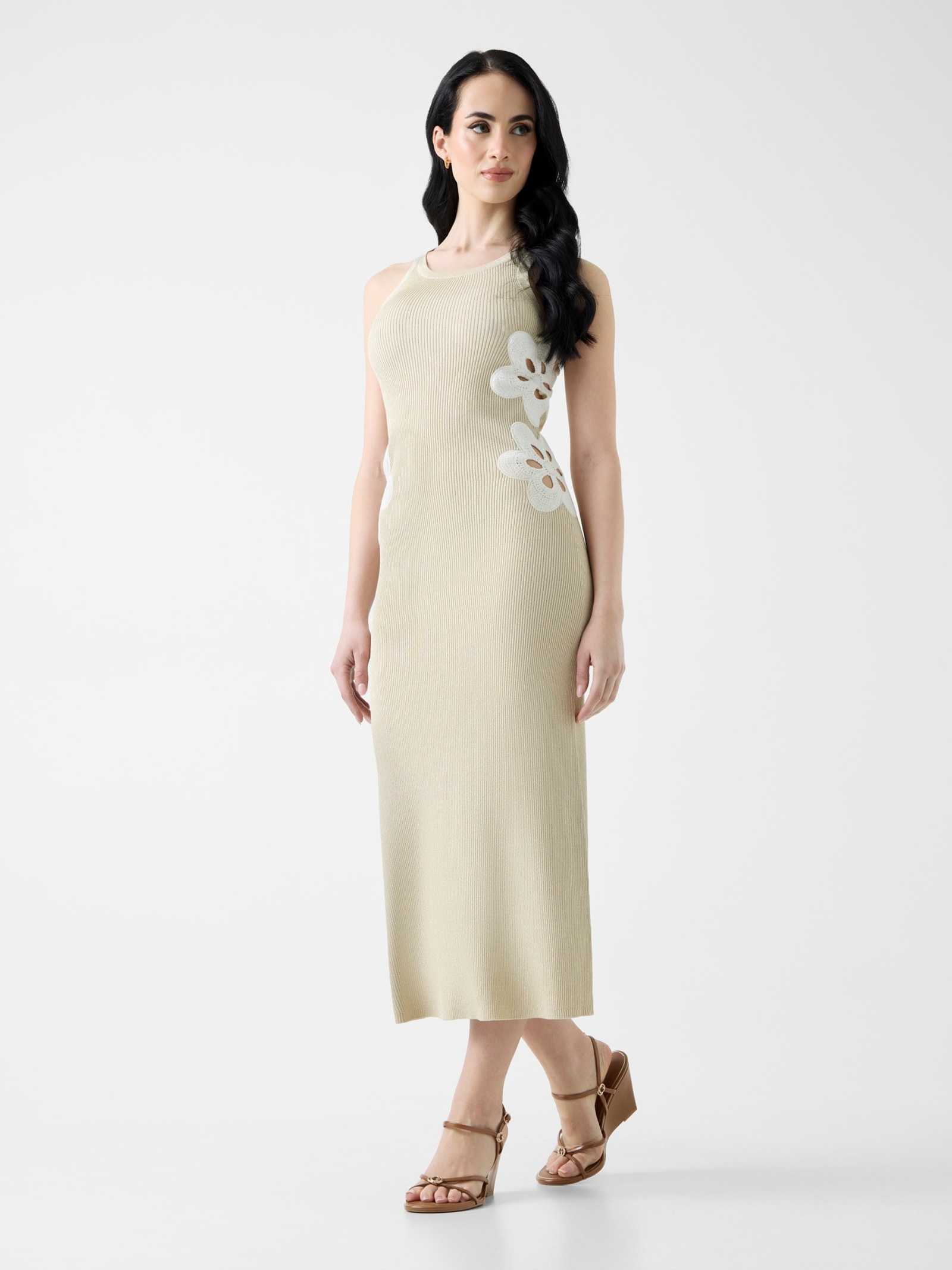 Guess Lurex Lang Dress in beige