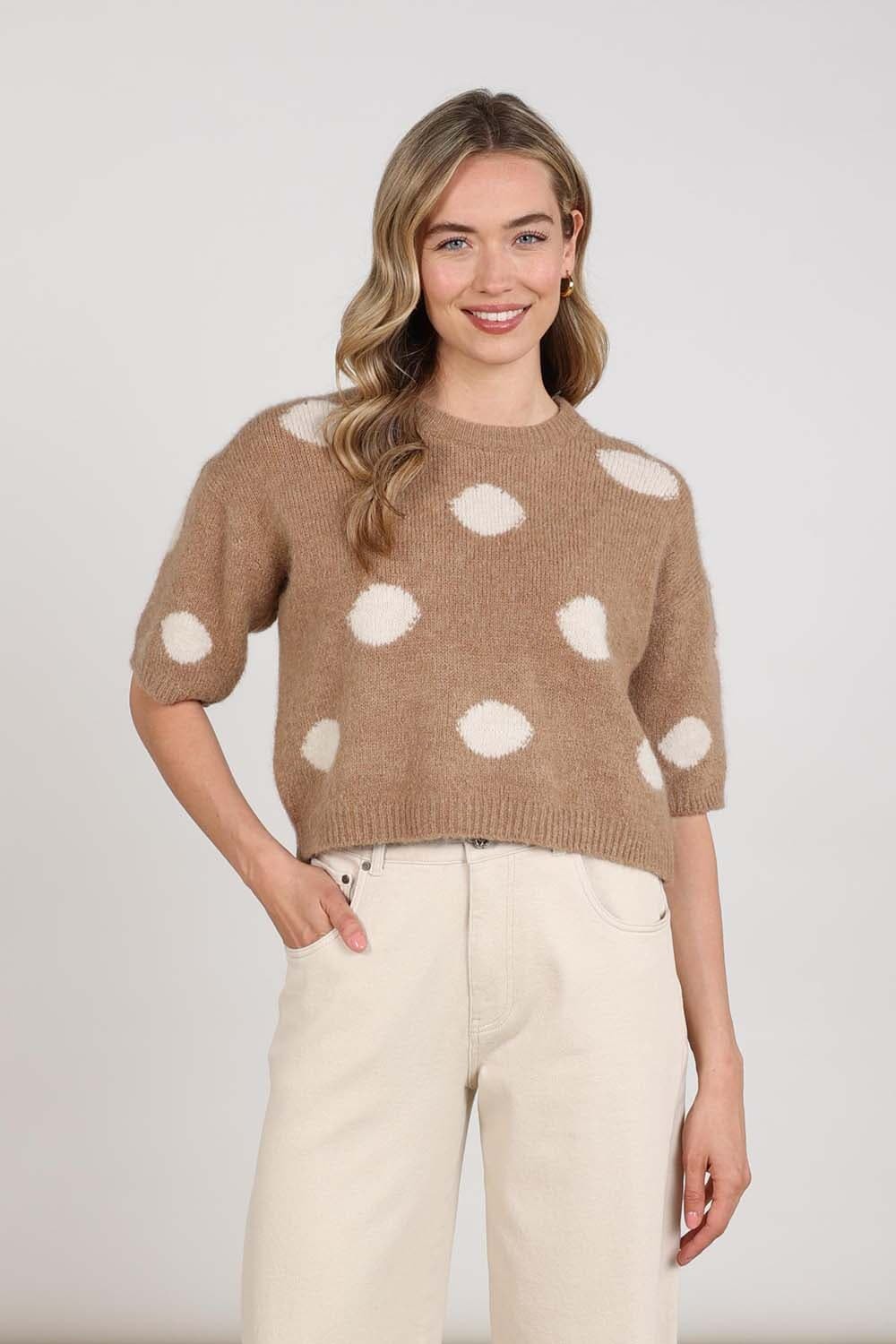 Nukus Trui Lara Pullover Dots Taupe dames