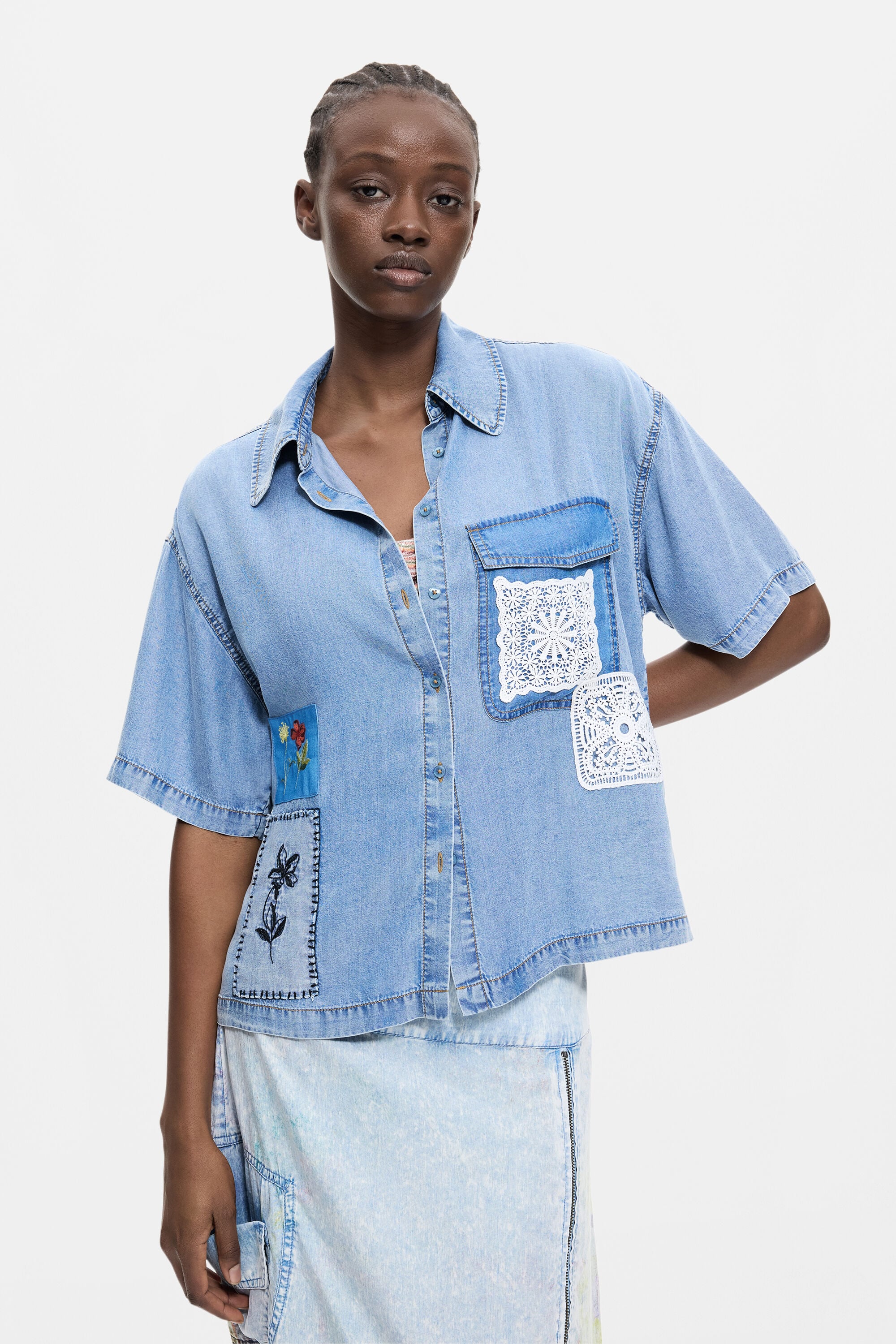 Desigual Lyocell patchwork overhemd