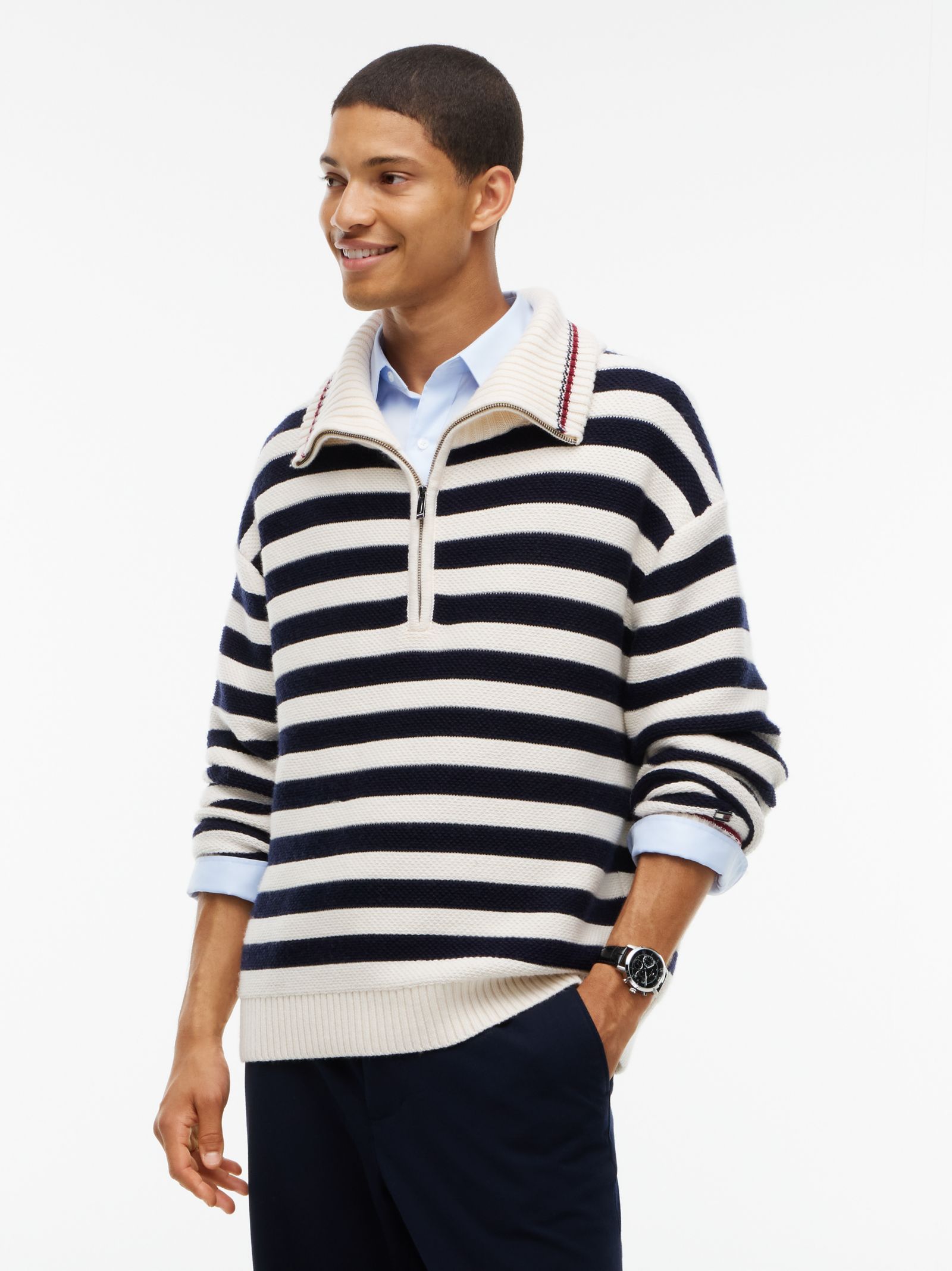 Tommy Hilfiger New York Label relaxed fit trui met quarter zip