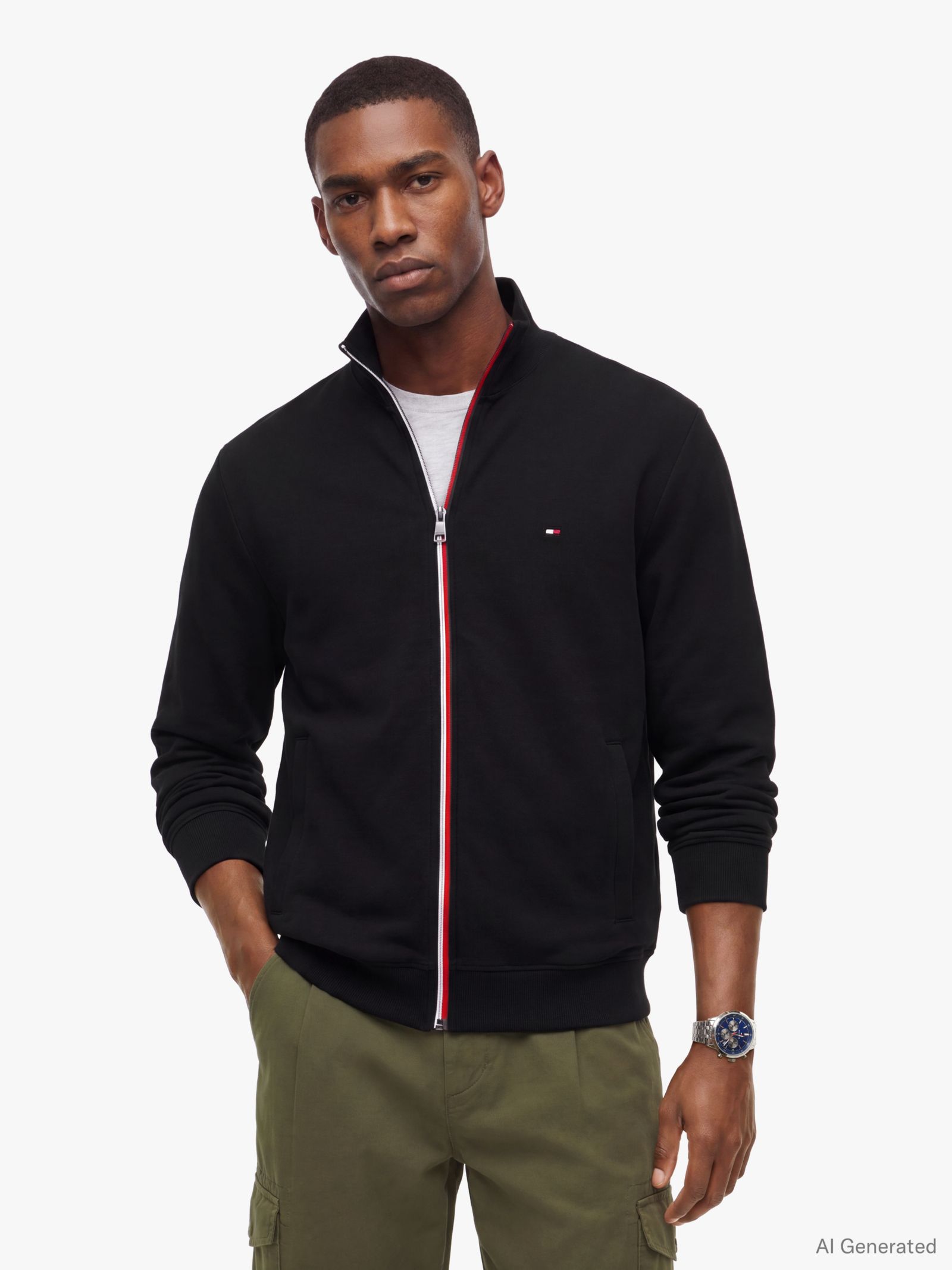 Tommy Hilfiger Terry trainingsjack met signature streep in zwart