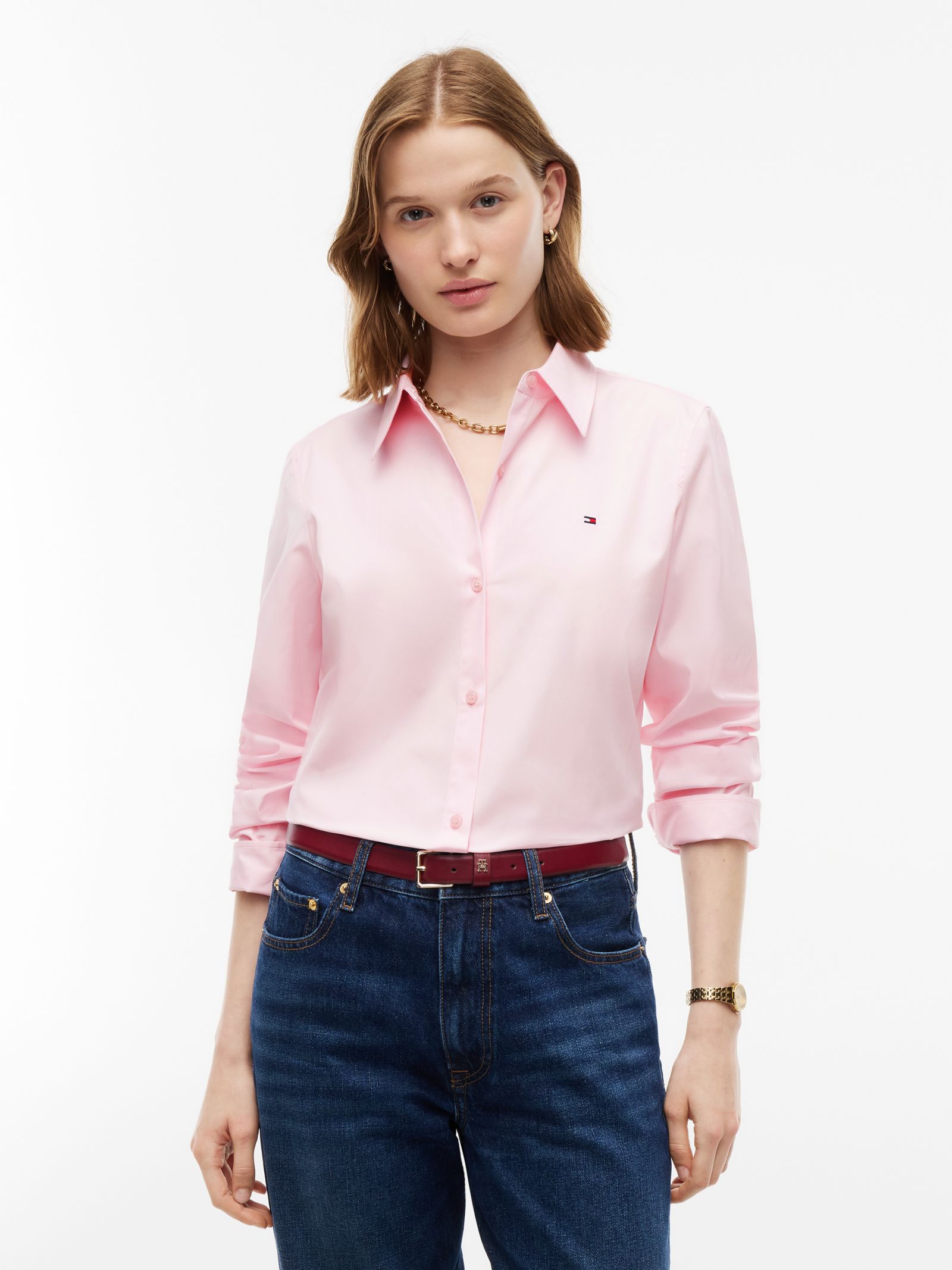 Tommy Hilfiger regular fit poplin overhemd met geborduurde vlag in roze