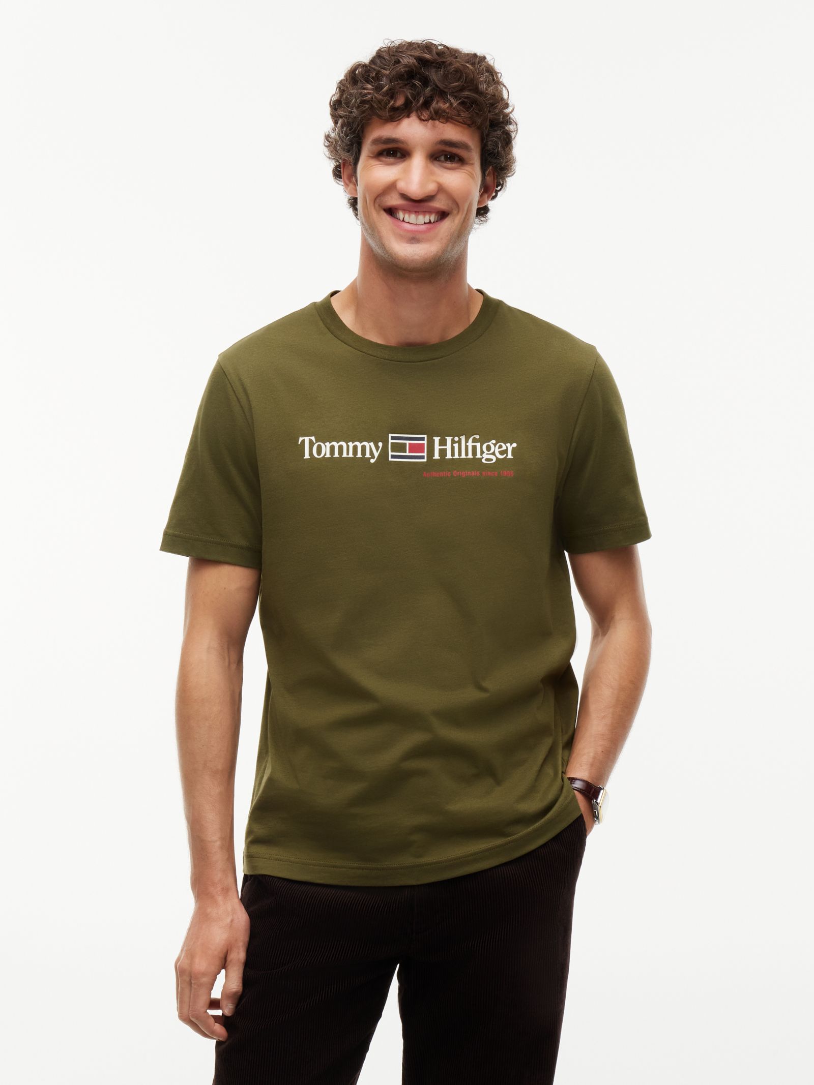 Tommy Hilfiger Jersey T-shirt met ronde hals en logo for men in groen