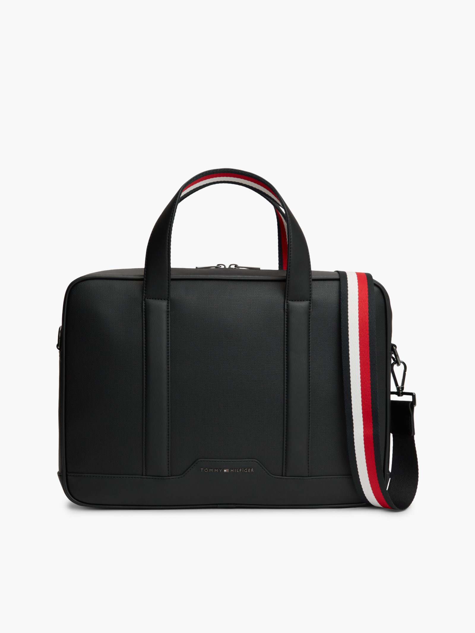Tommy Hilfiger laptoptas met textuur en signature streep