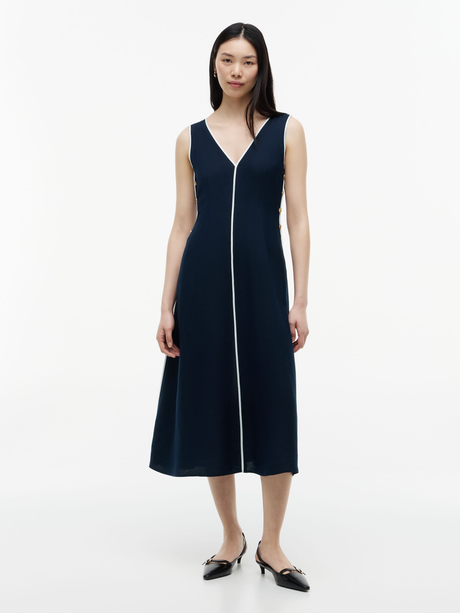 Tommy Hilfiger Linnenmix maxi jurk met goudkleurige knopen