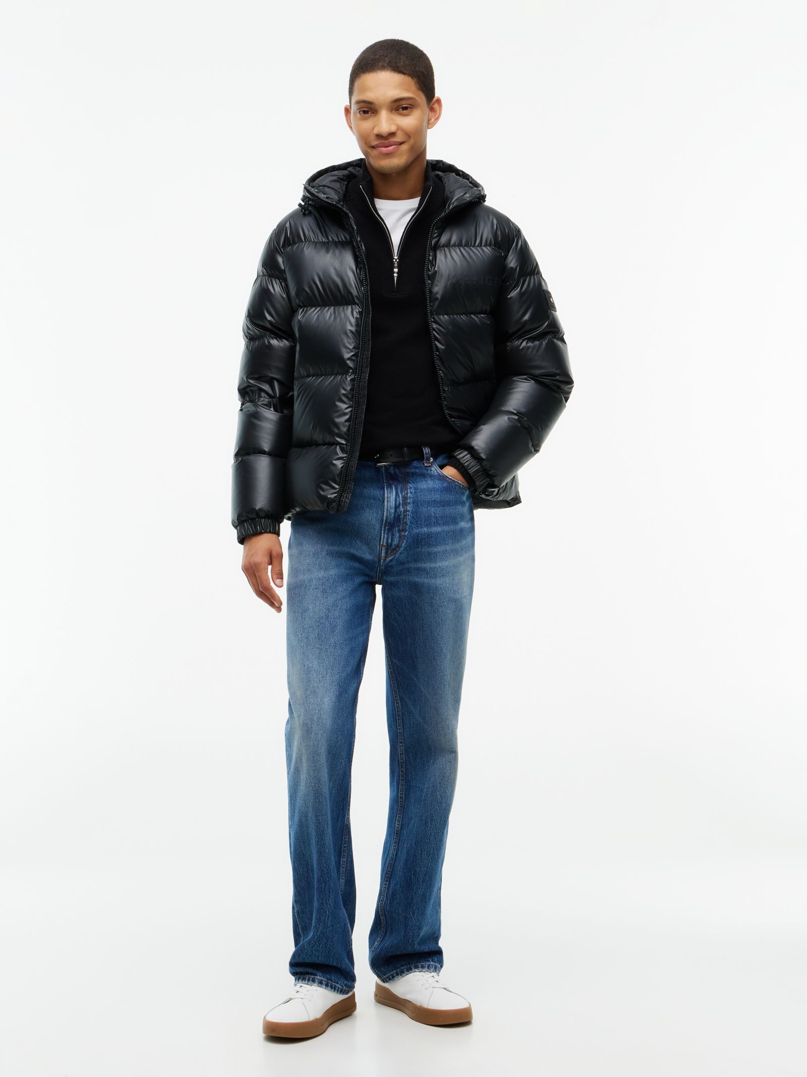 Tommy Hilfiger Glanzend pufferjack met dons en capuchon in zwart