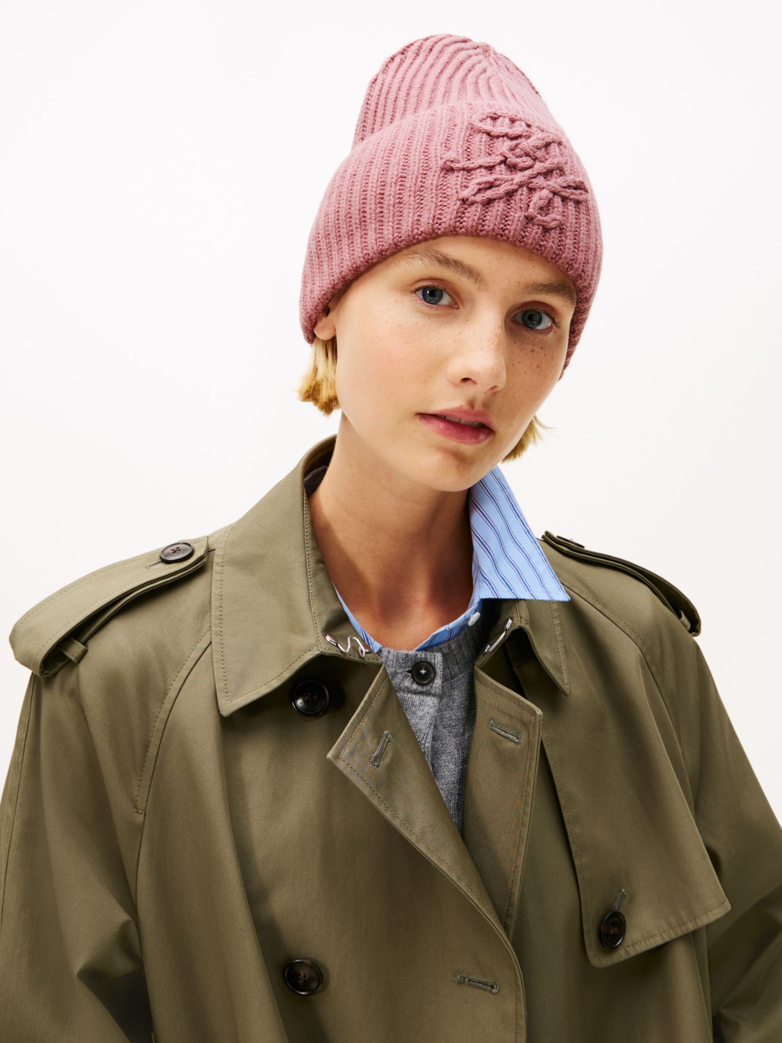 Tommy Hilfiger luxe beanie met ton sur ton geborduurd logo