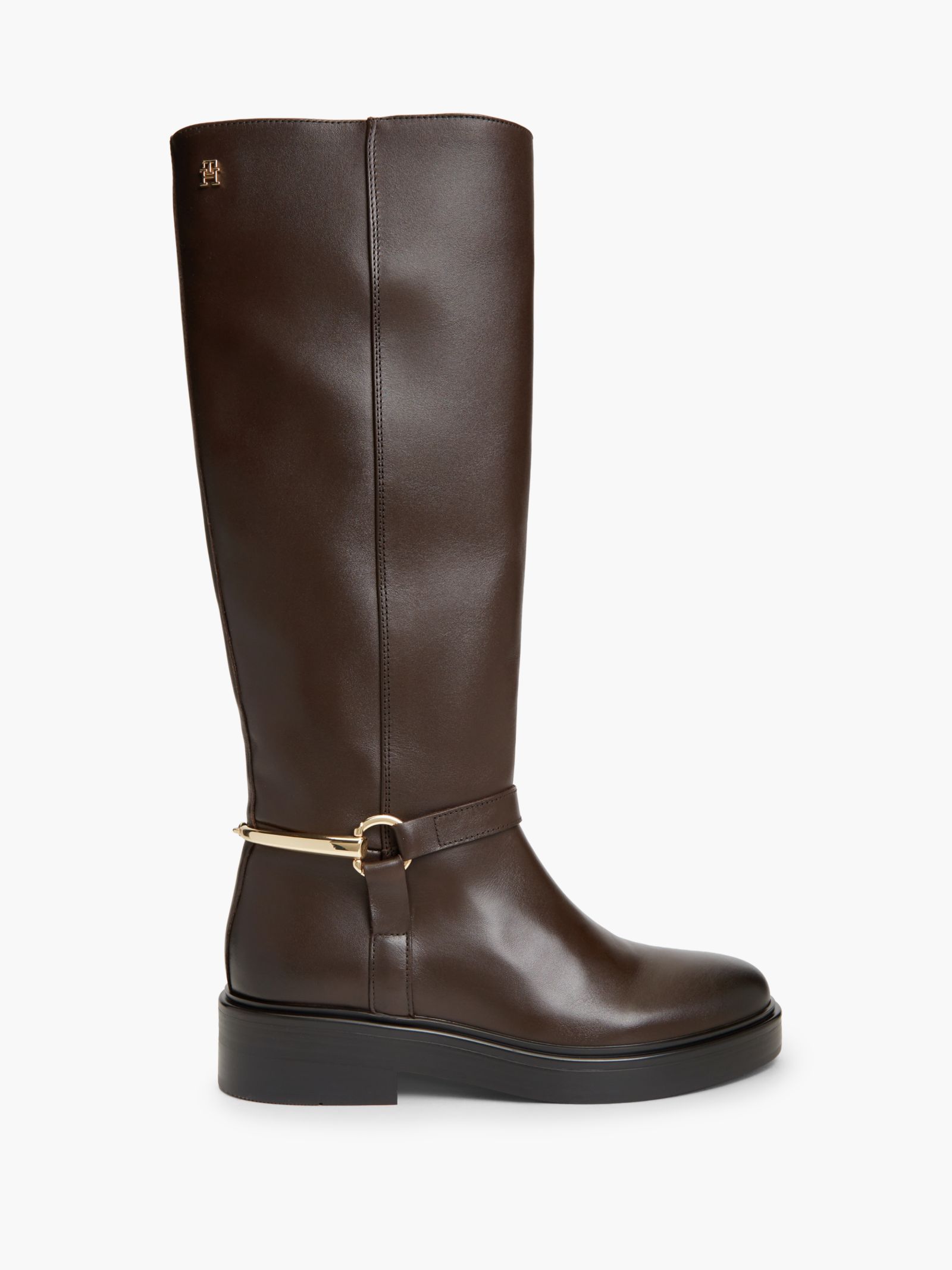 Tommy Hilfiger Leren rijlaars met goudkleurige hardware in bruin