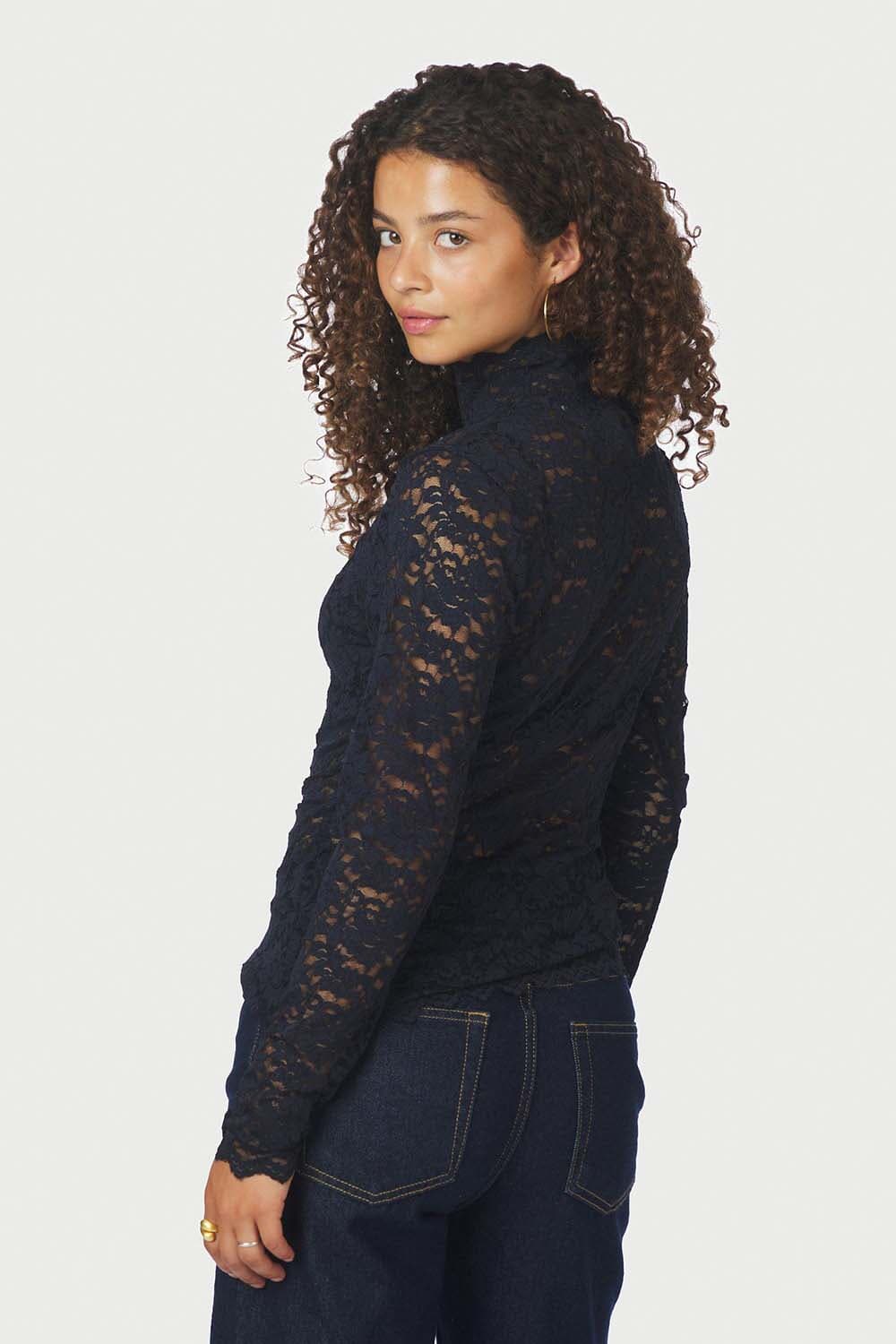 Neo Noir Top Liza Laceflower Navy dames
