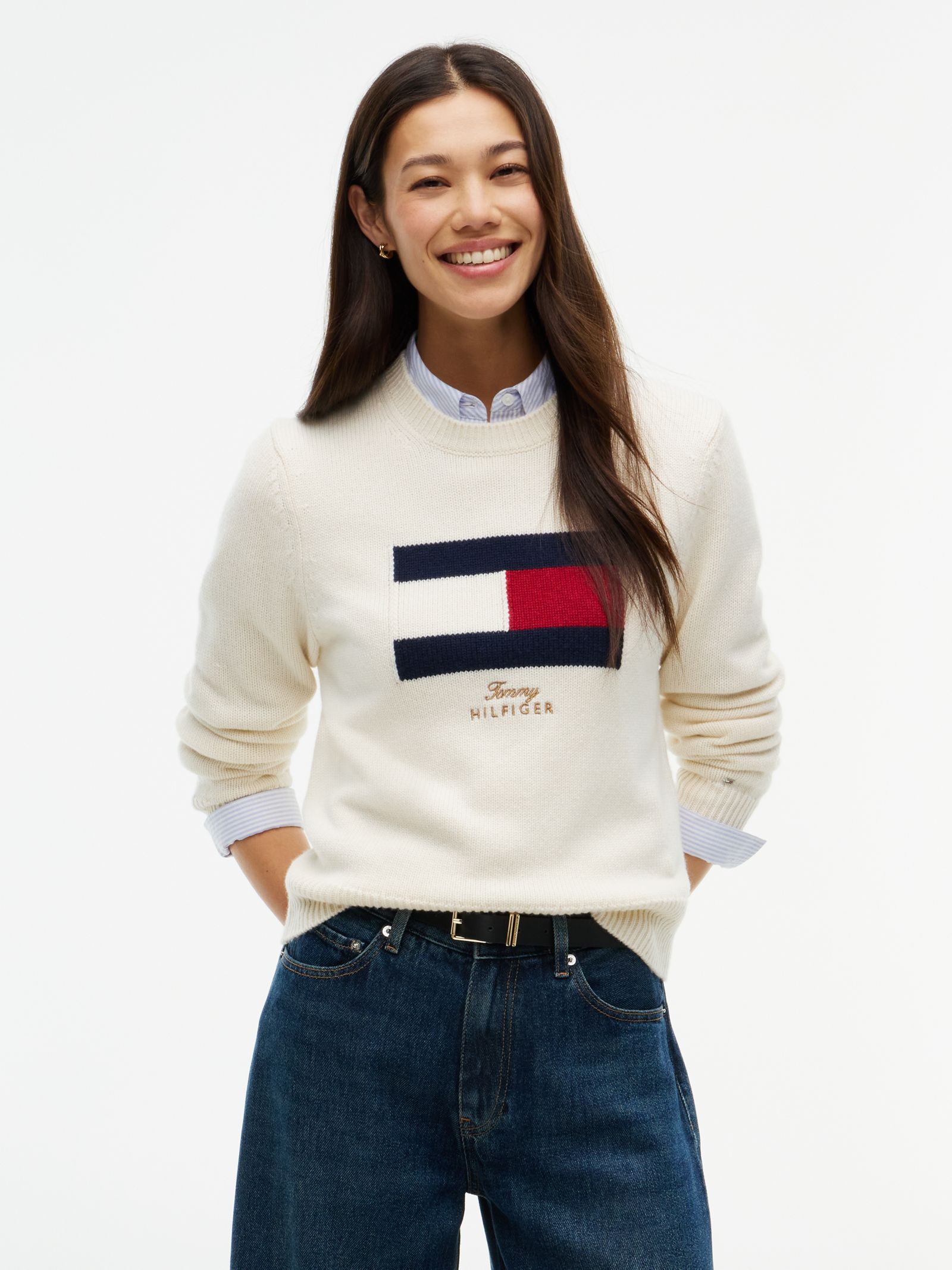 Tommy Hilfiger Trui met geborduurd vlaglogo en kasjmier