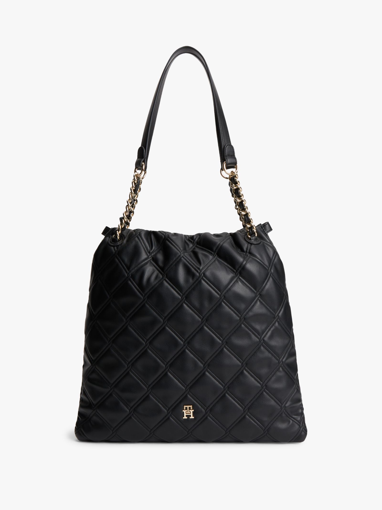 Tommy Hilfiger quilted shopper met TH Monogram in zwart