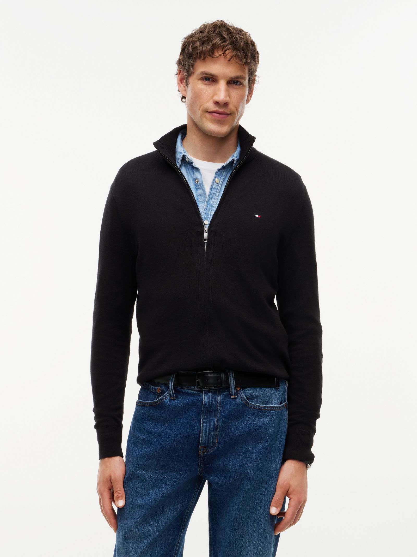 Tommy Hilfiger Trui met ritssluiting en kasjmier in zwart