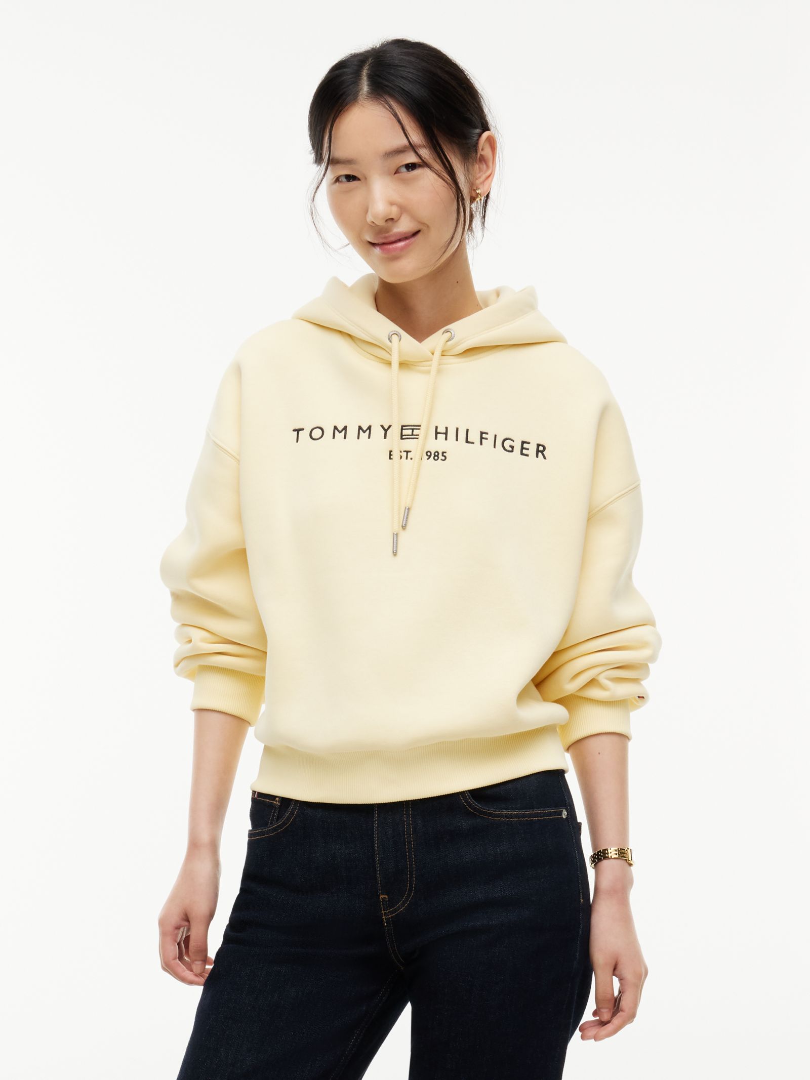 Tommy Hilfiger relaxed fleece hoodie met logo en trekkoord in geel