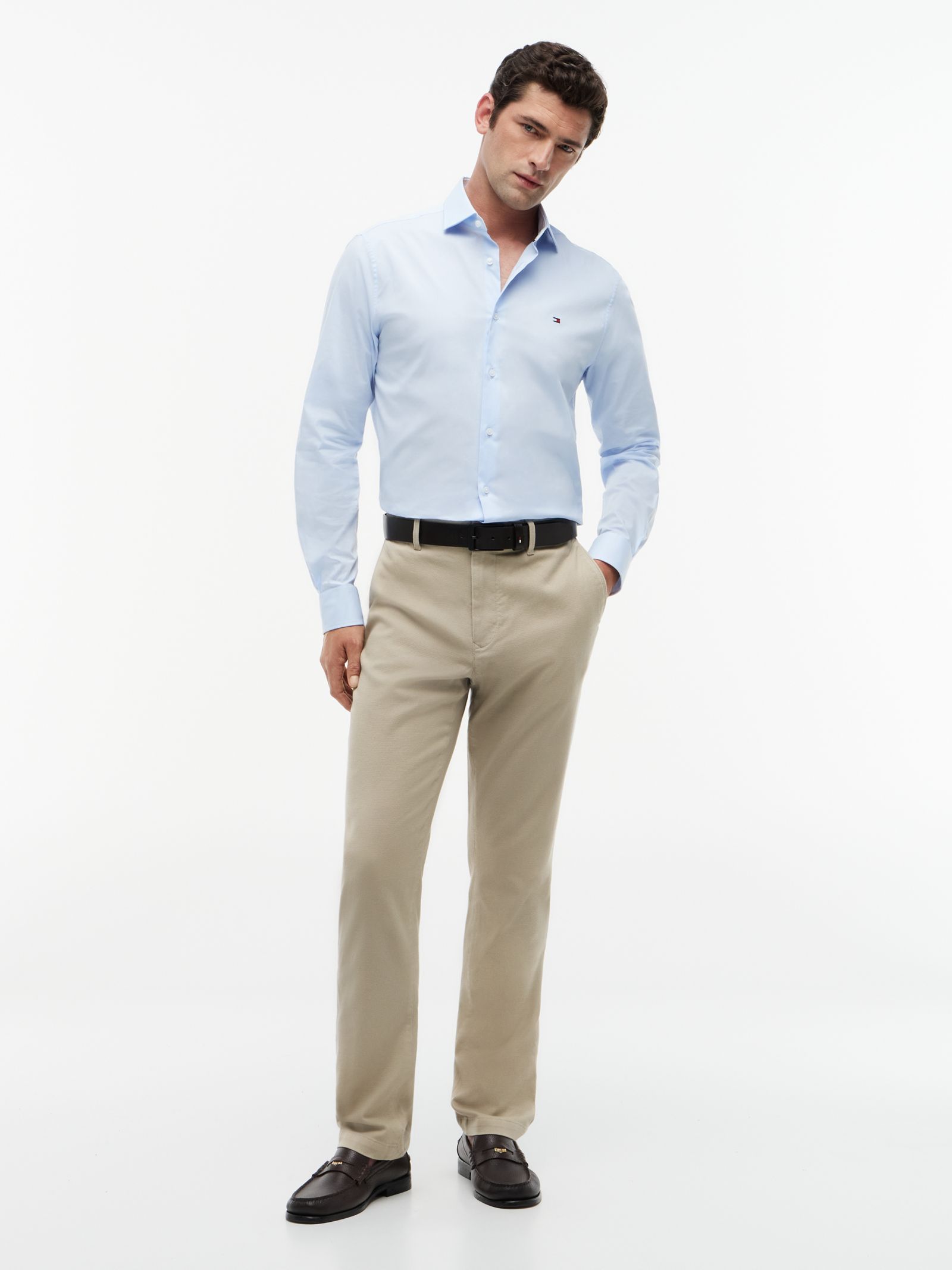 Tommy Hilfiger Denton Slim Straight Chino met open structuur in beige