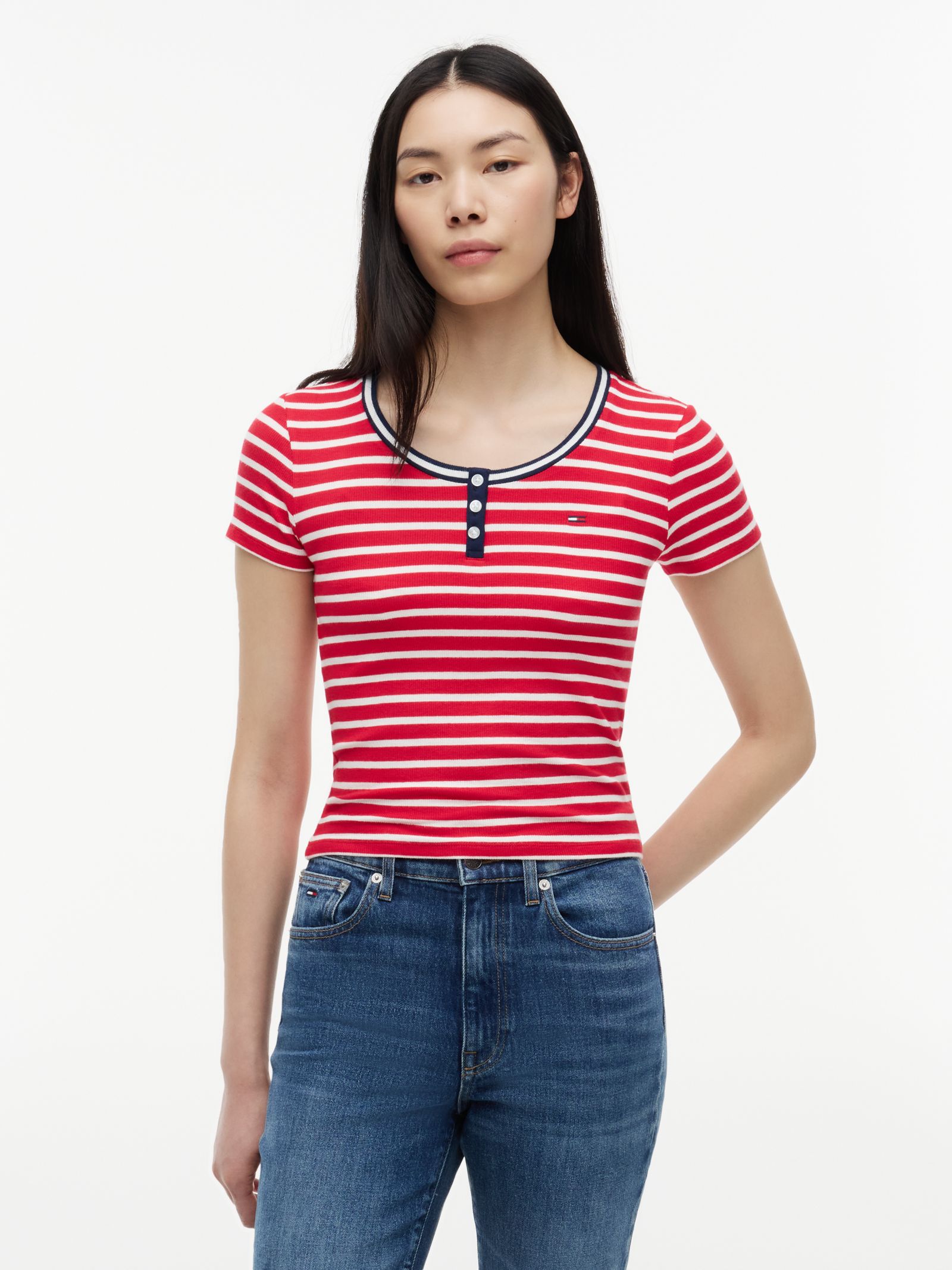 Tommy Jeans slim fit henley T-shirt in rood