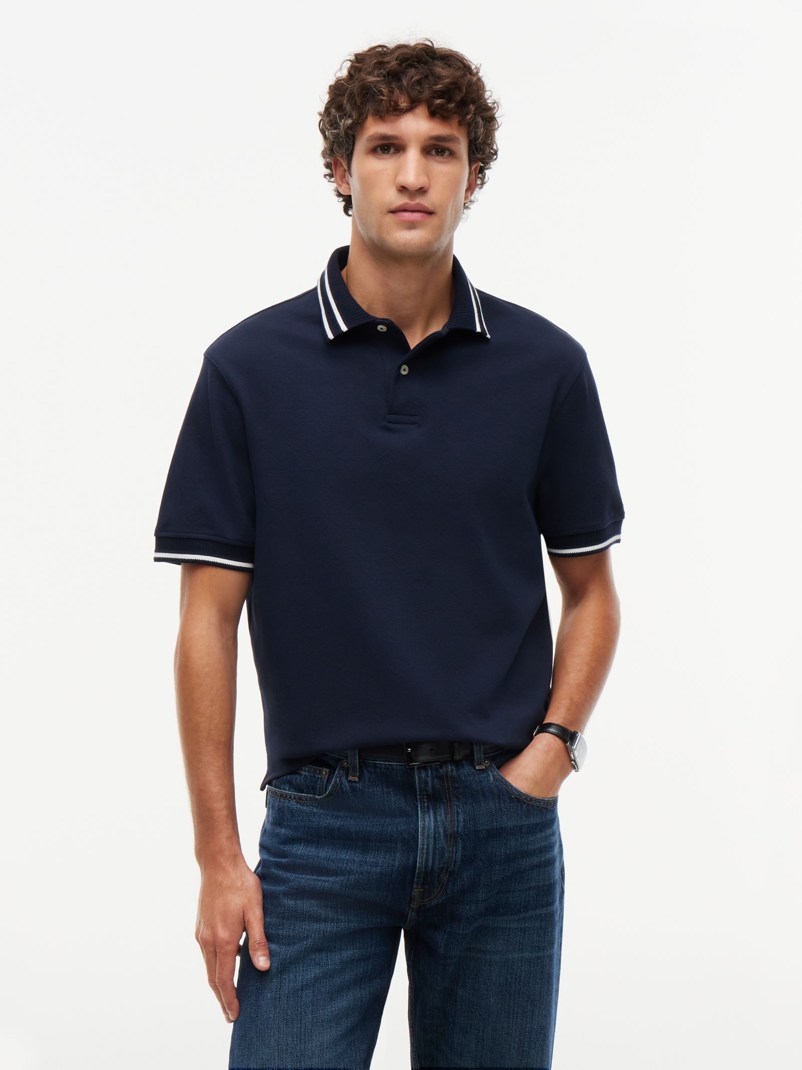 Tommy Hilfiger Relaxed Fit Jacquard Polo met foulardpatroon in marine