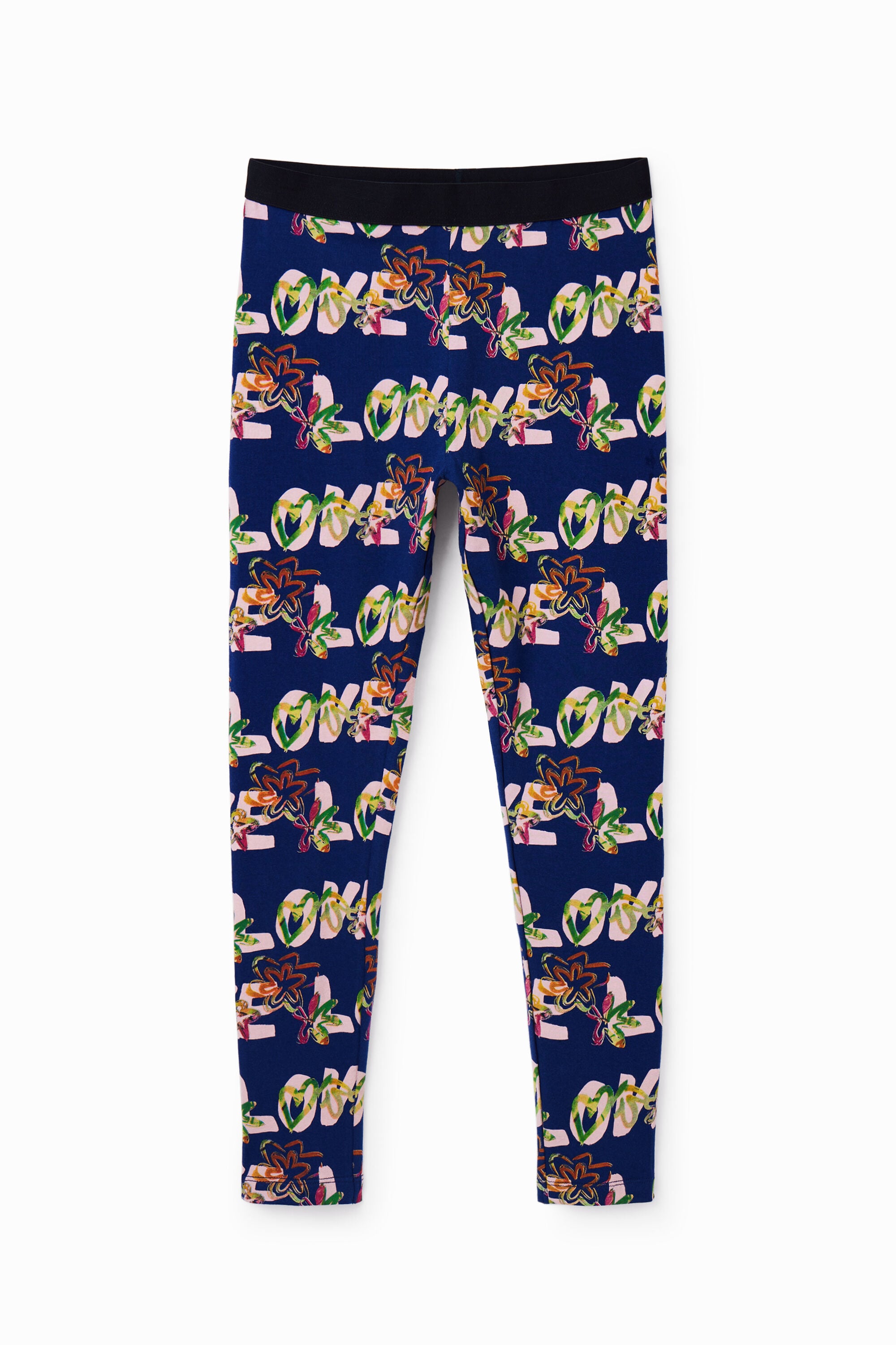 Desigual Legging met bloemen en Love in multicolor