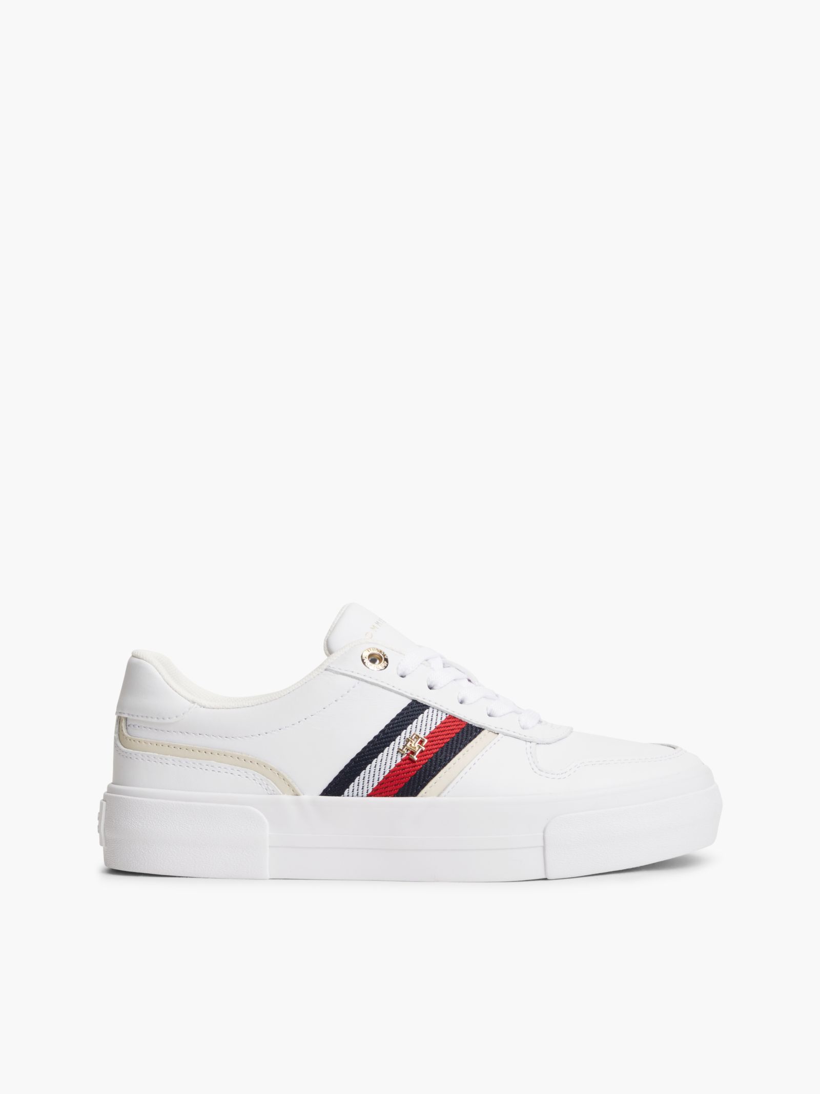 Tommy Hilfiger Leren platformsneaker met Signature streep in wit