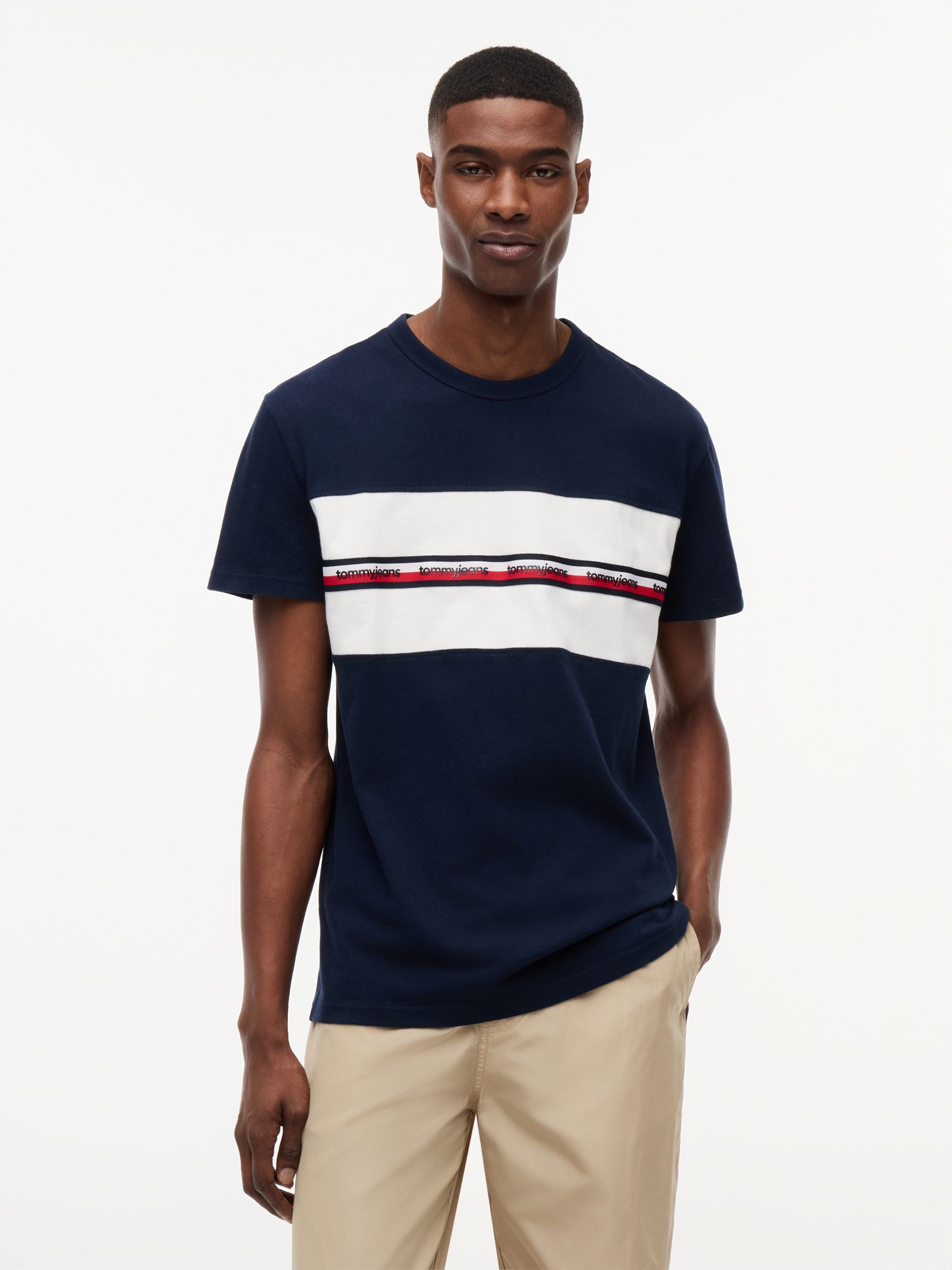Tommy Jeans Peachskin Jersey T-shirt met Signature Tape in marine