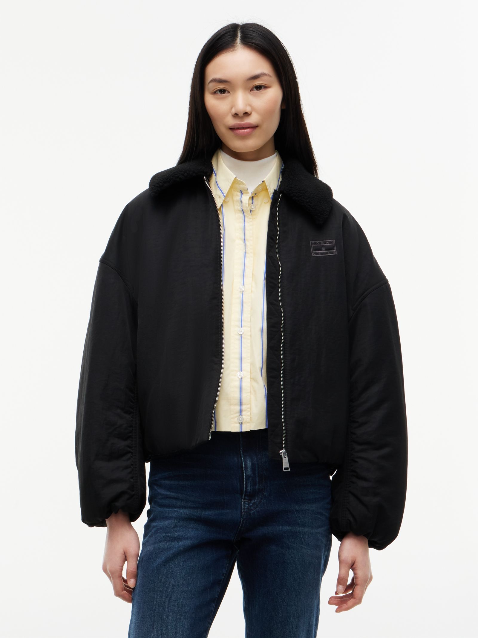 Tommy Jeans oversized bomberjack met kraag van imitatiebont in zwart
