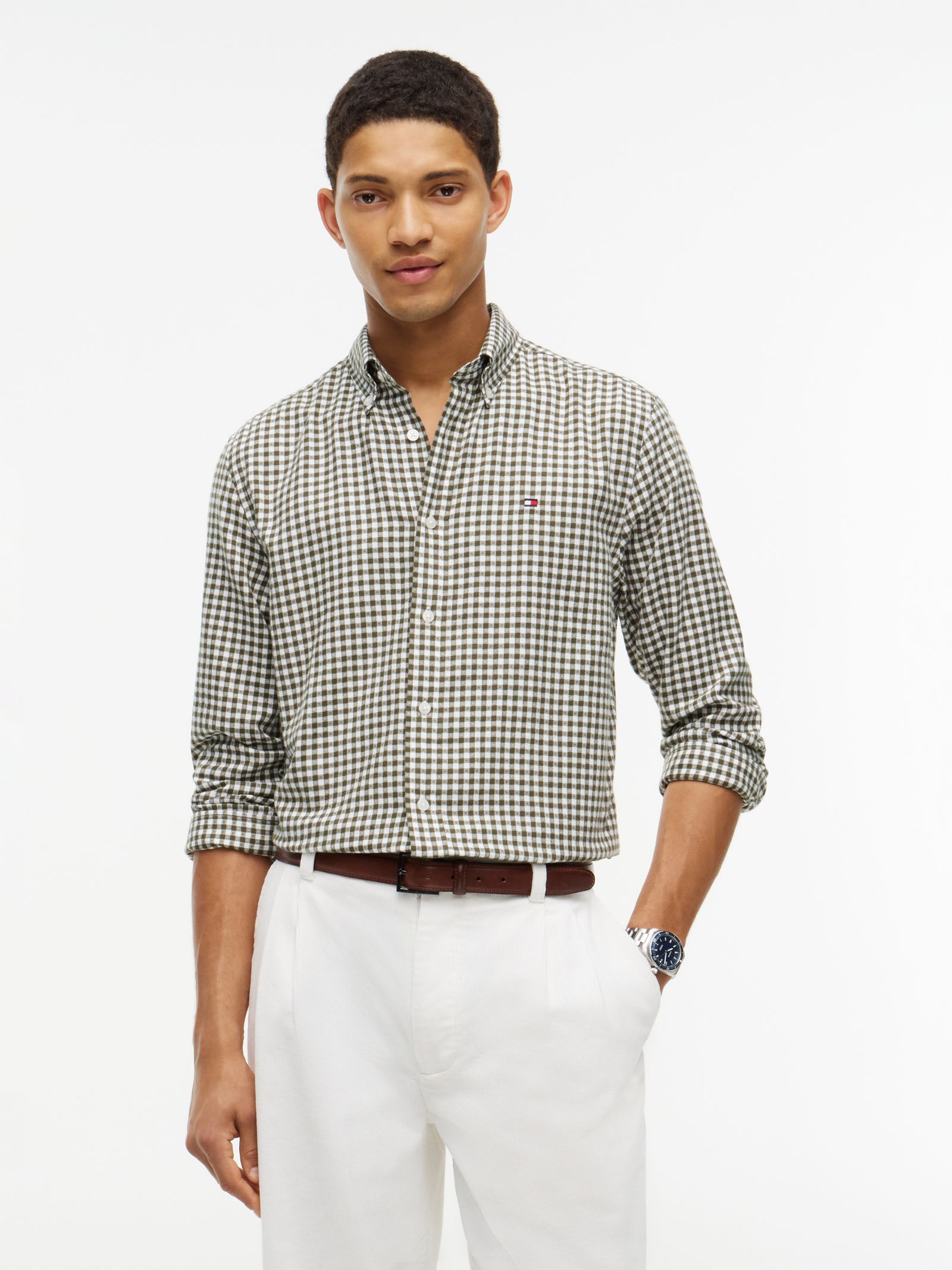 Tommy Hilfiger Regular fit overhemd van dobby flanel met ginghamruit in groen