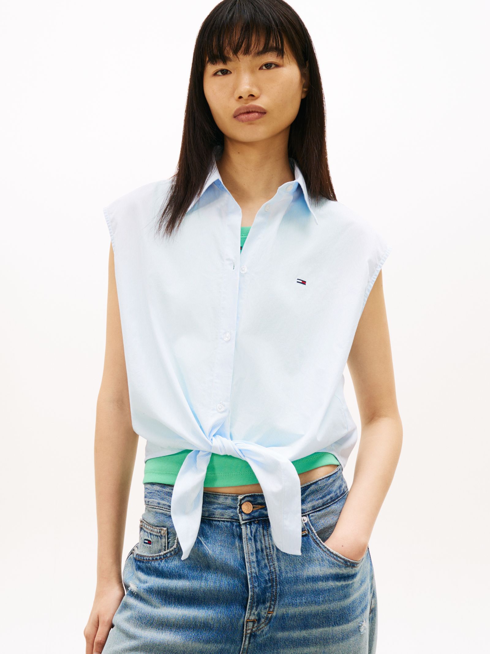Tommy Jeans Mouwloos relaxed fit overhemd met strik
