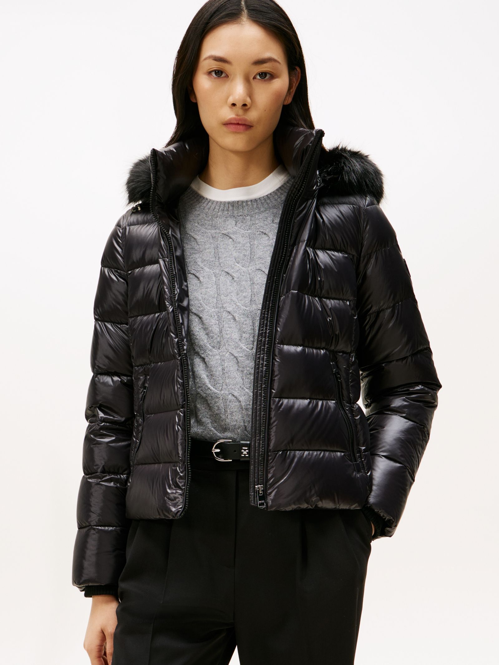 Tommy Hilfiger Shiny waterafstotend donsjack met capuchon in zwart