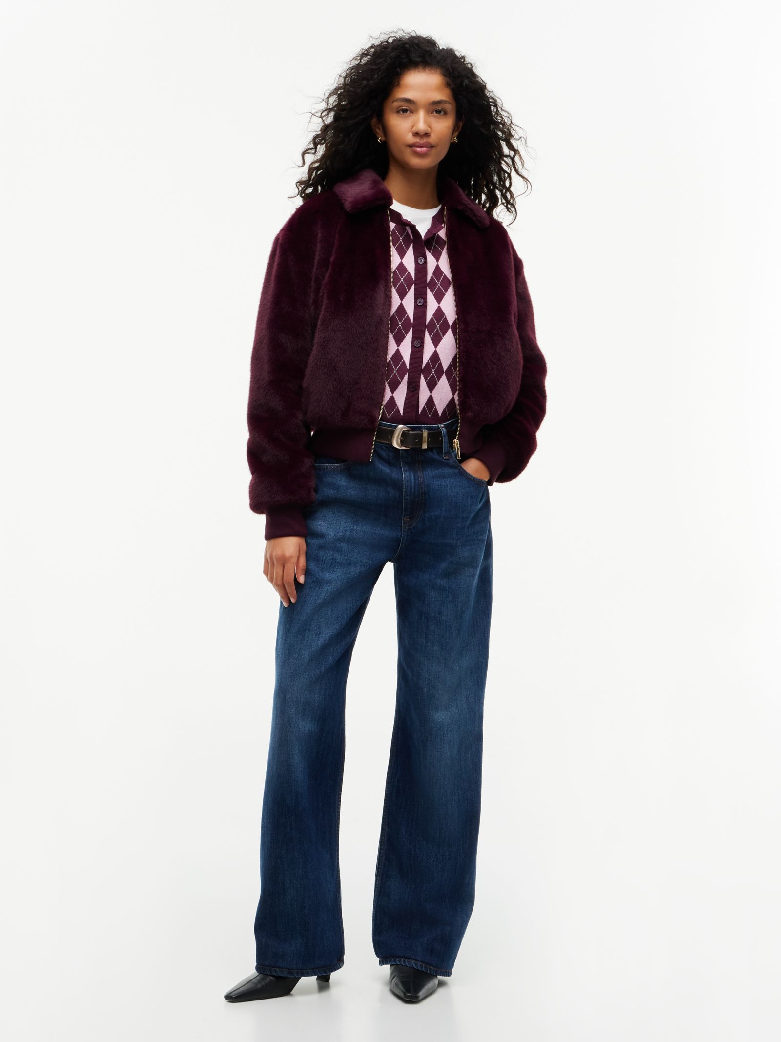 Tommy Jeans Relaxed jack van imitatiebont met ritssluiting in paars