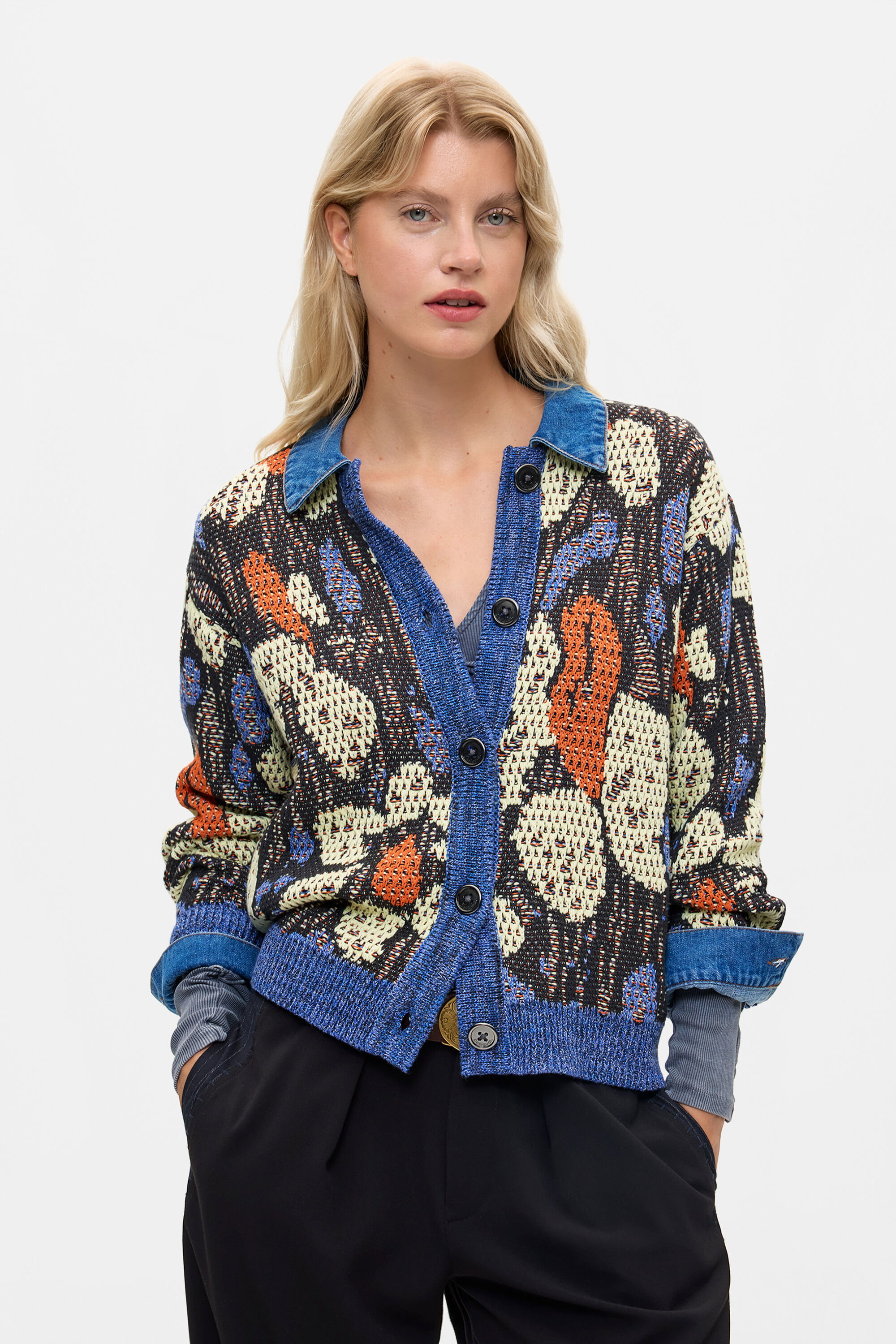 Desigual Jacquard jas met denimdetails