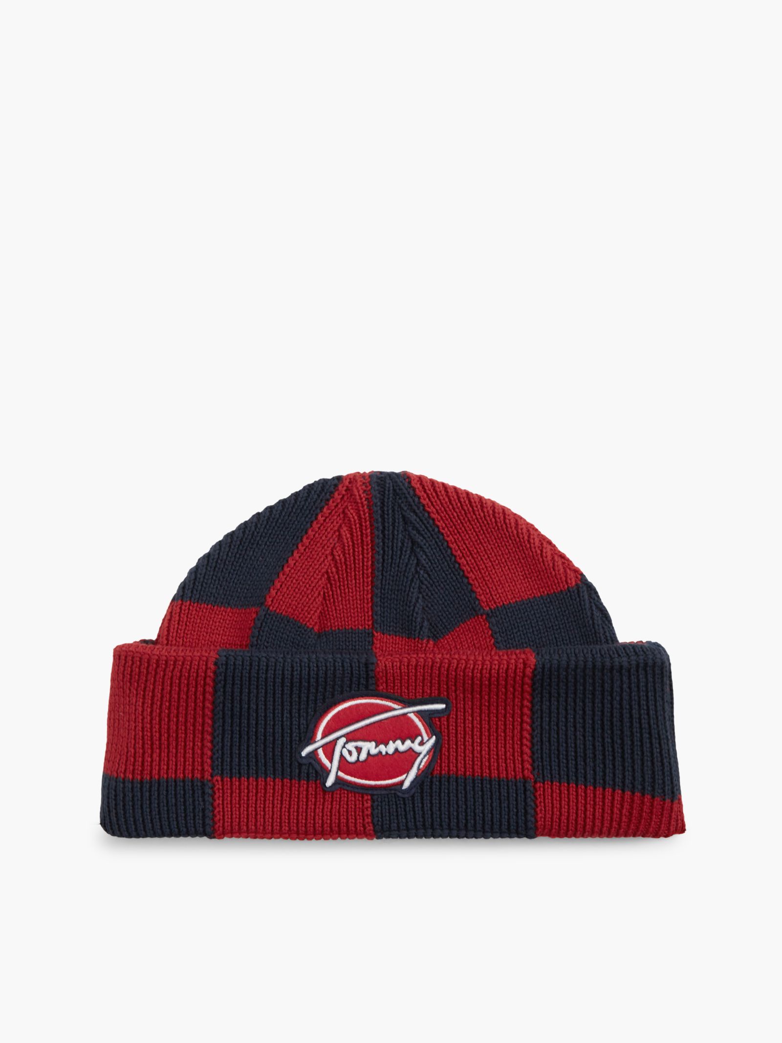 Tommy Jeans Ribgebreide korte beanie met Signature logo in rood