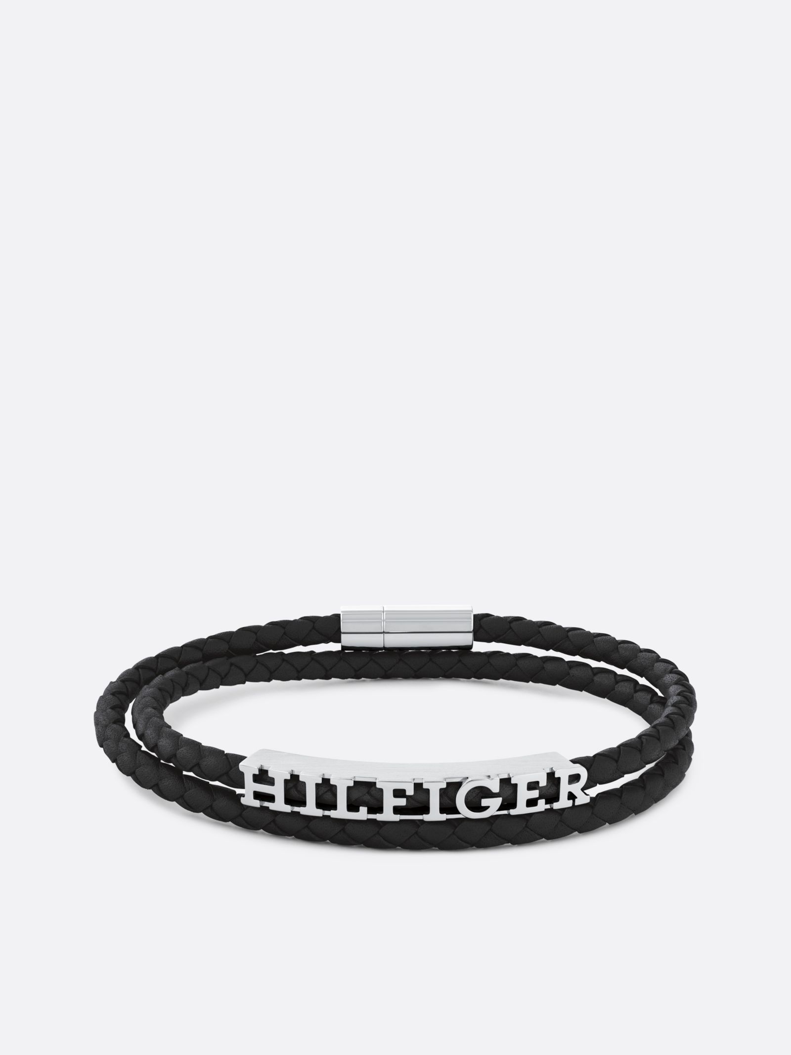 Tommy Hilfiger Zwarte armband van gevlochten leer