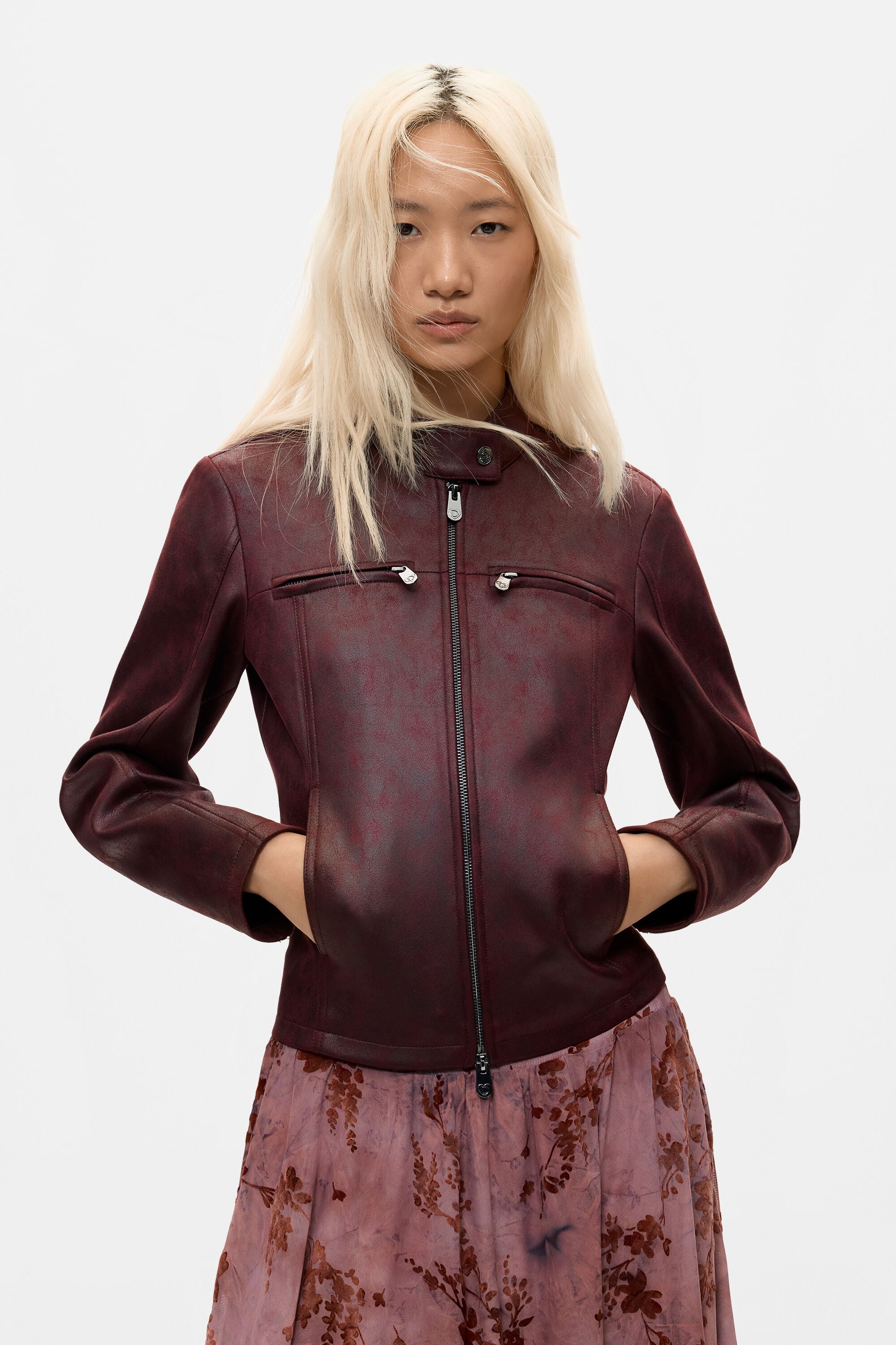 Desigual Jas met leereffect in rood