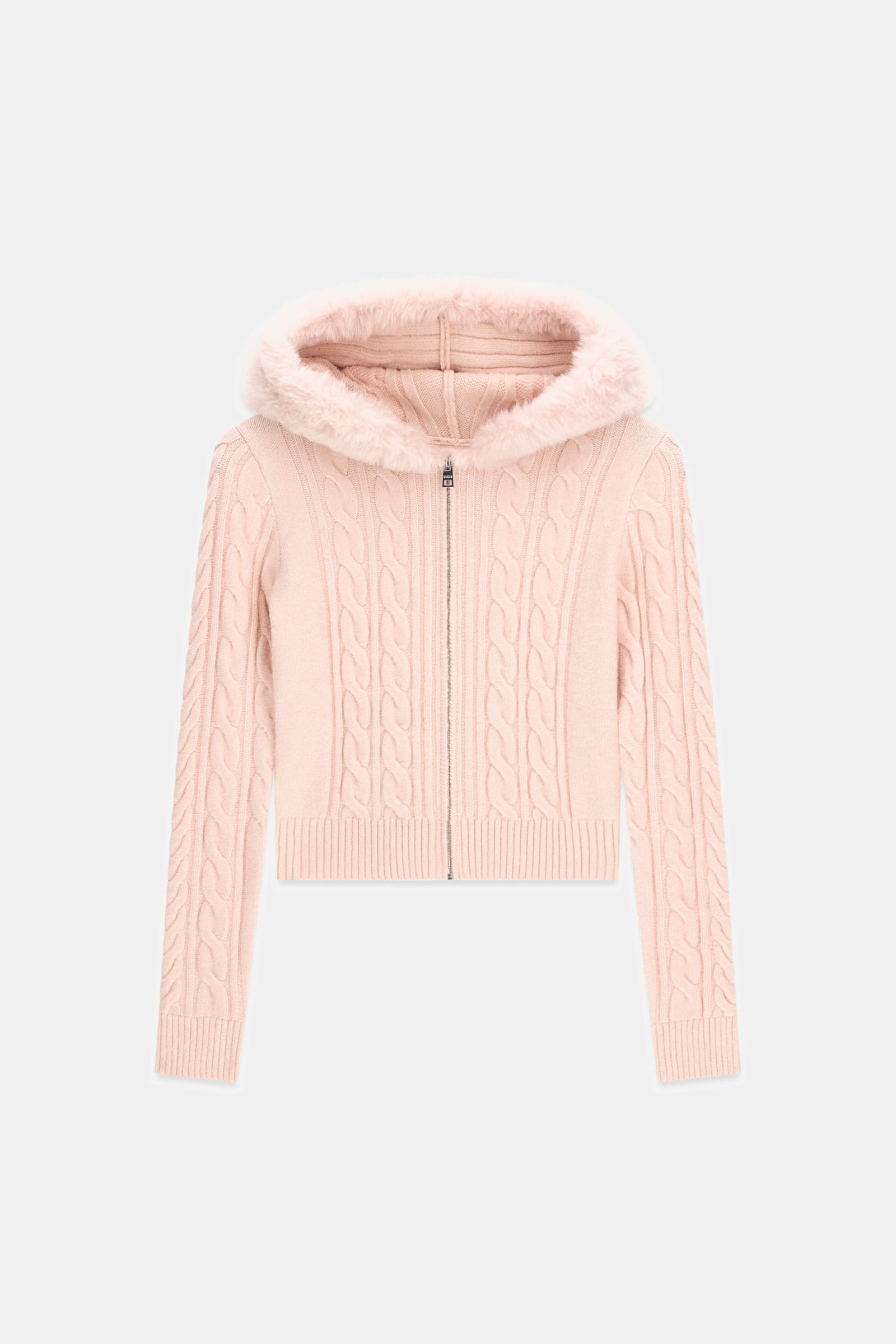 Guess Vest Met Ritssluiting En Capuchon Van Imitatiebont in roze