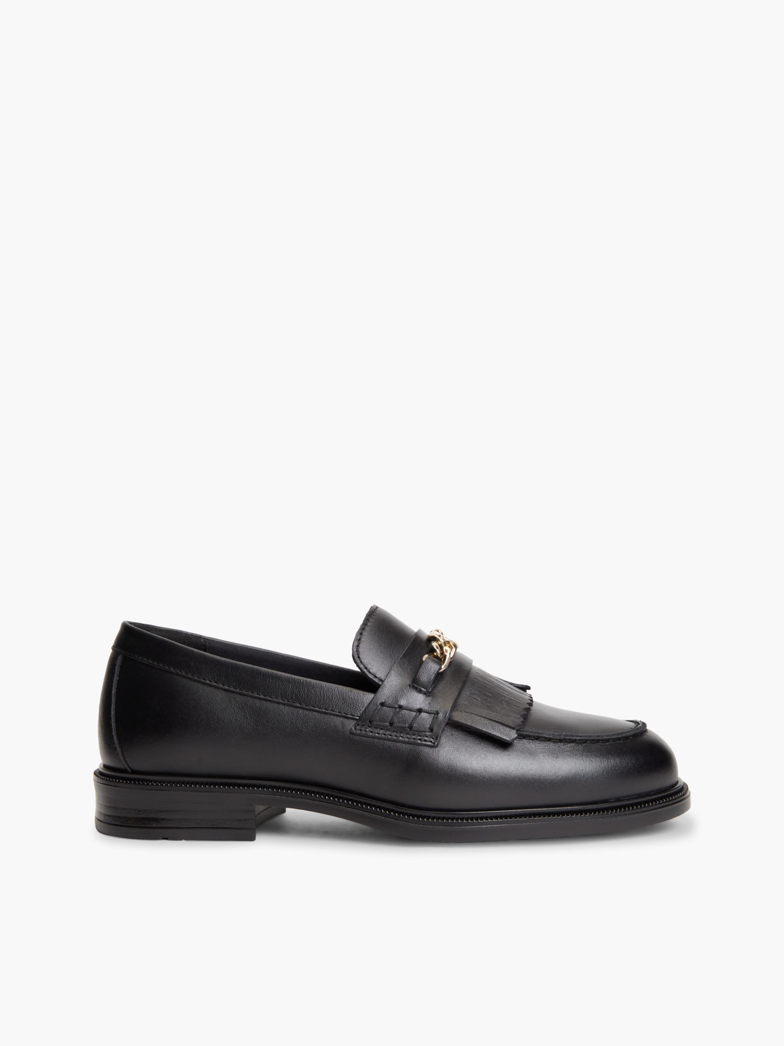 Tommy Hilfiger Leren loafer met ketting paardenbit en franje in zwart