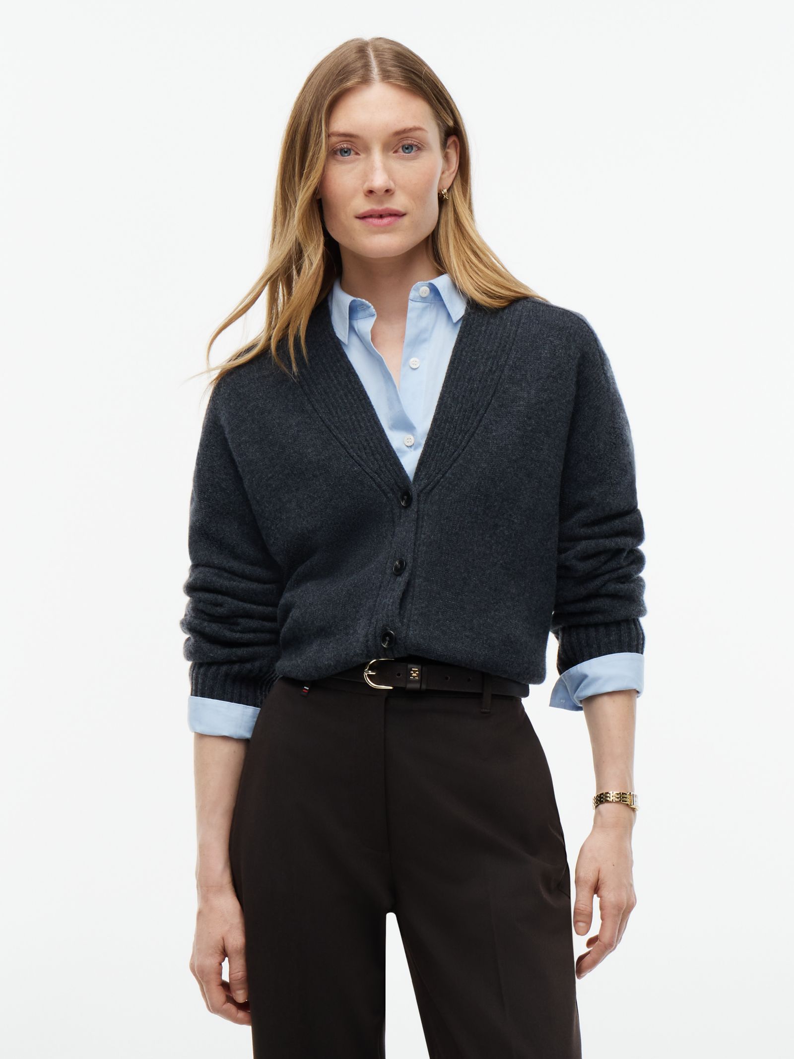 Tommy Hilfiger Relaxed fit vest van kasjmiermix met V hals in grijs