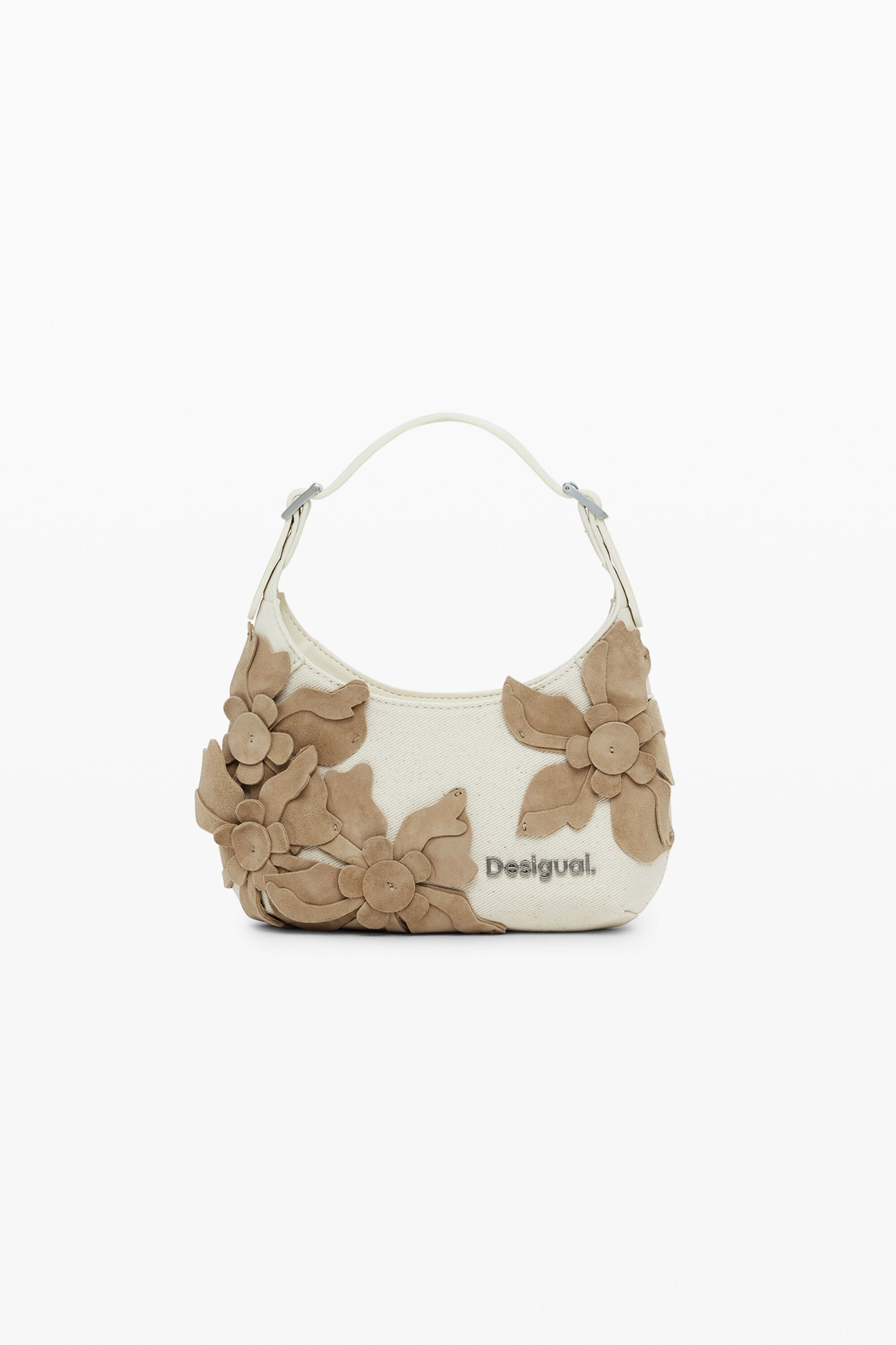 Desigual Kleine tas met bloemenapplicaties in beige