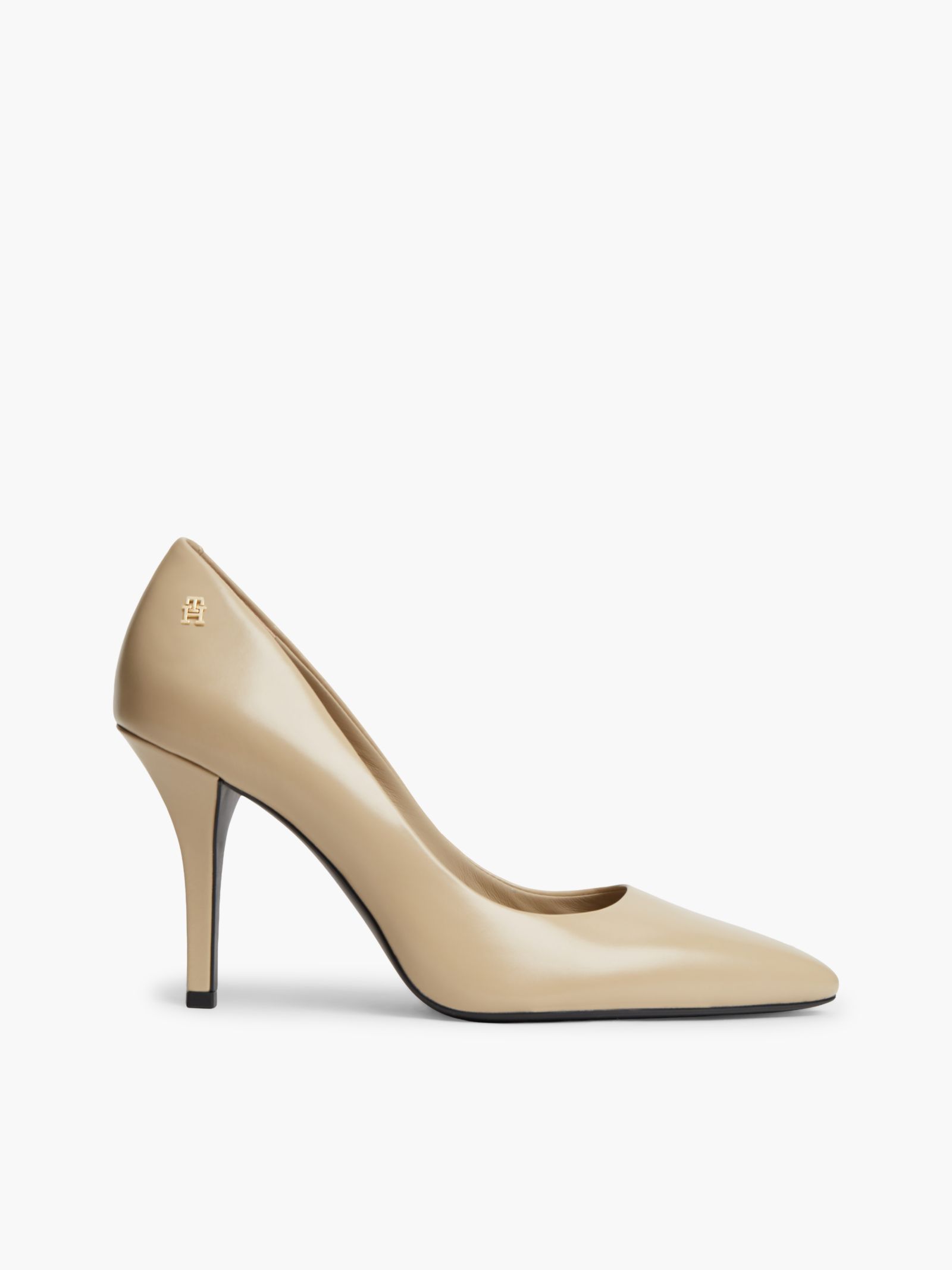 Tommy Hilfiger Leren pump met hoge hak en TH monogram in beige