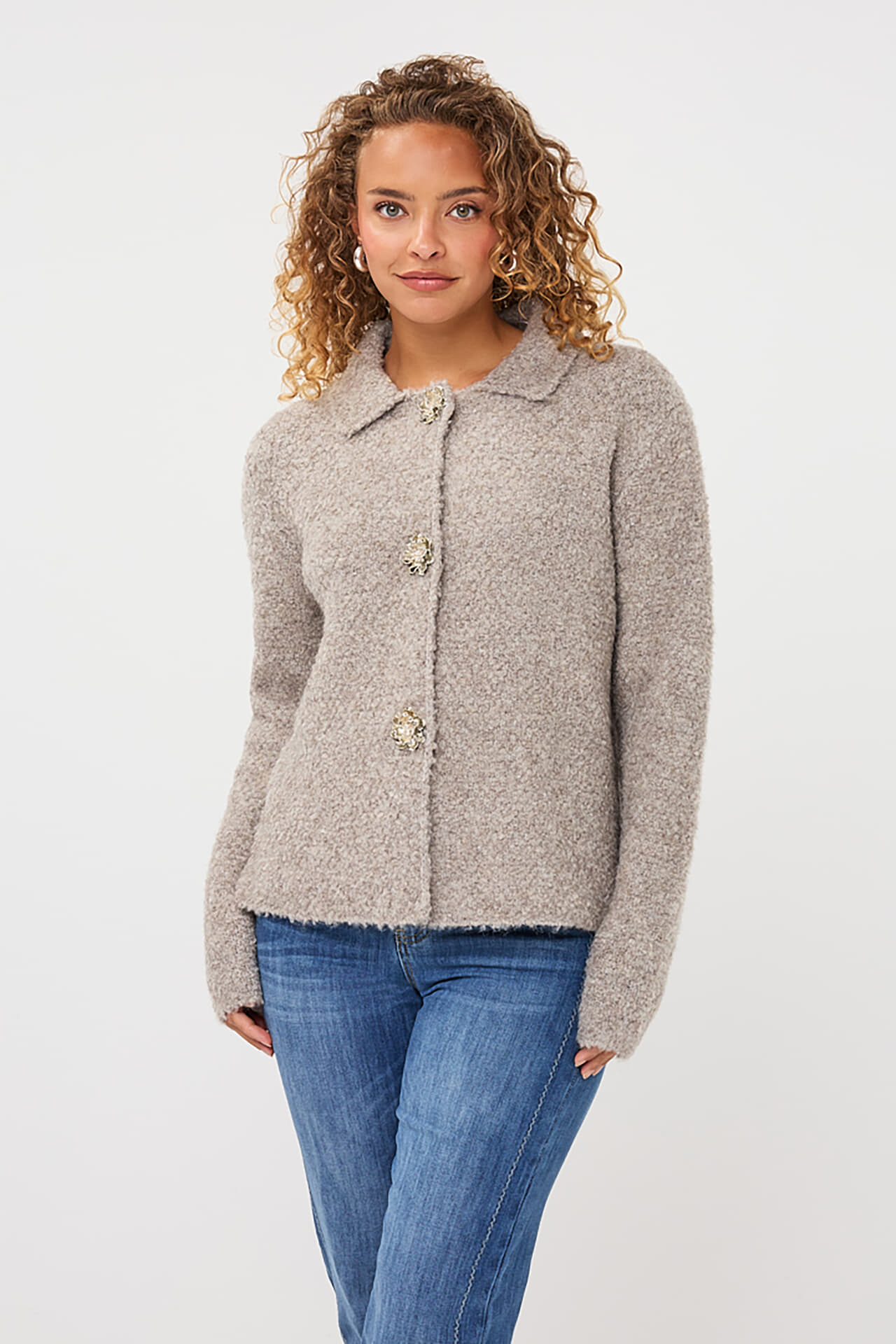 Esqualo Vest Flower Button Grijs dames