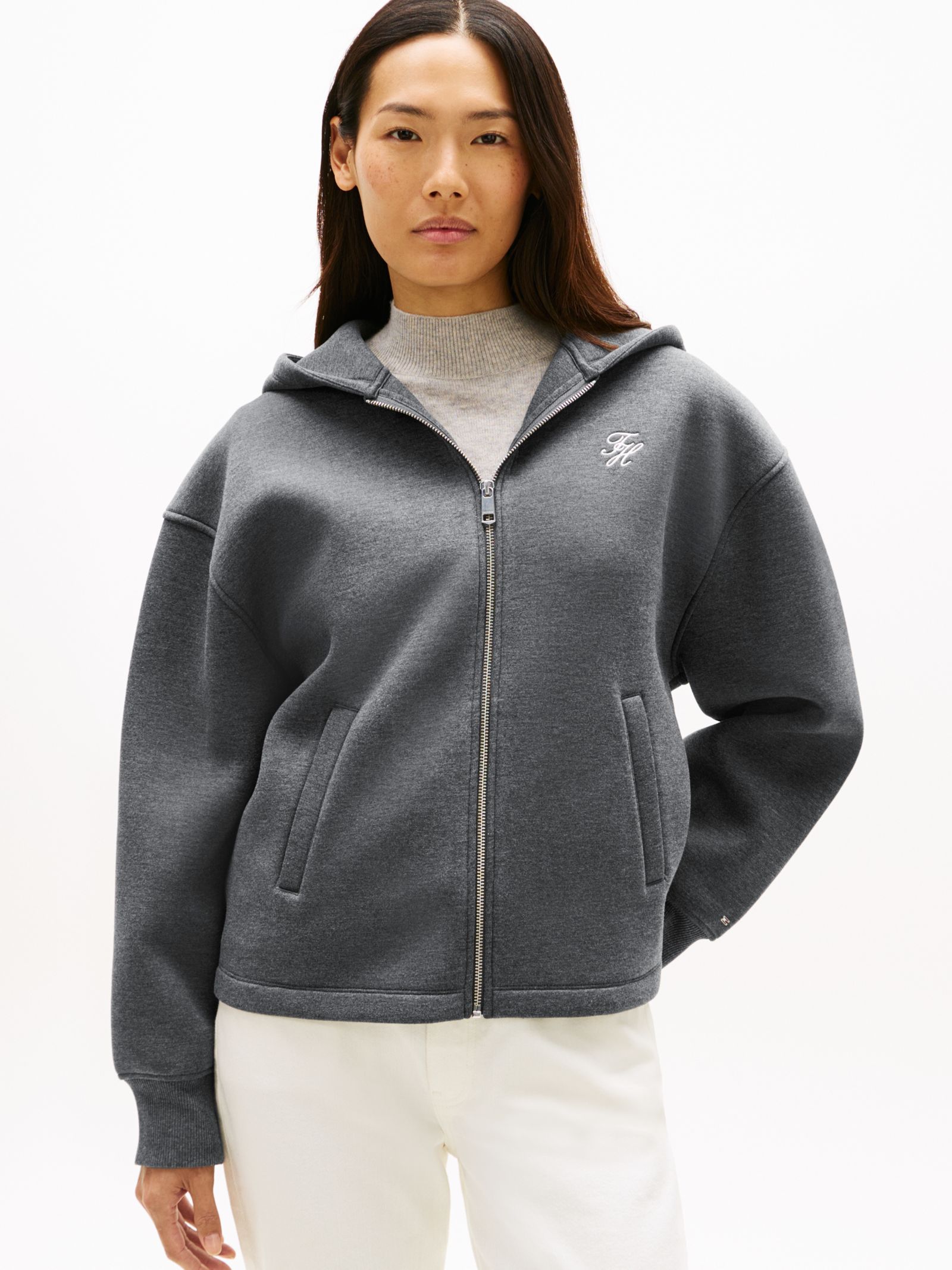 Tommy Hilfiger Hoodie met rits en geborduurd logo