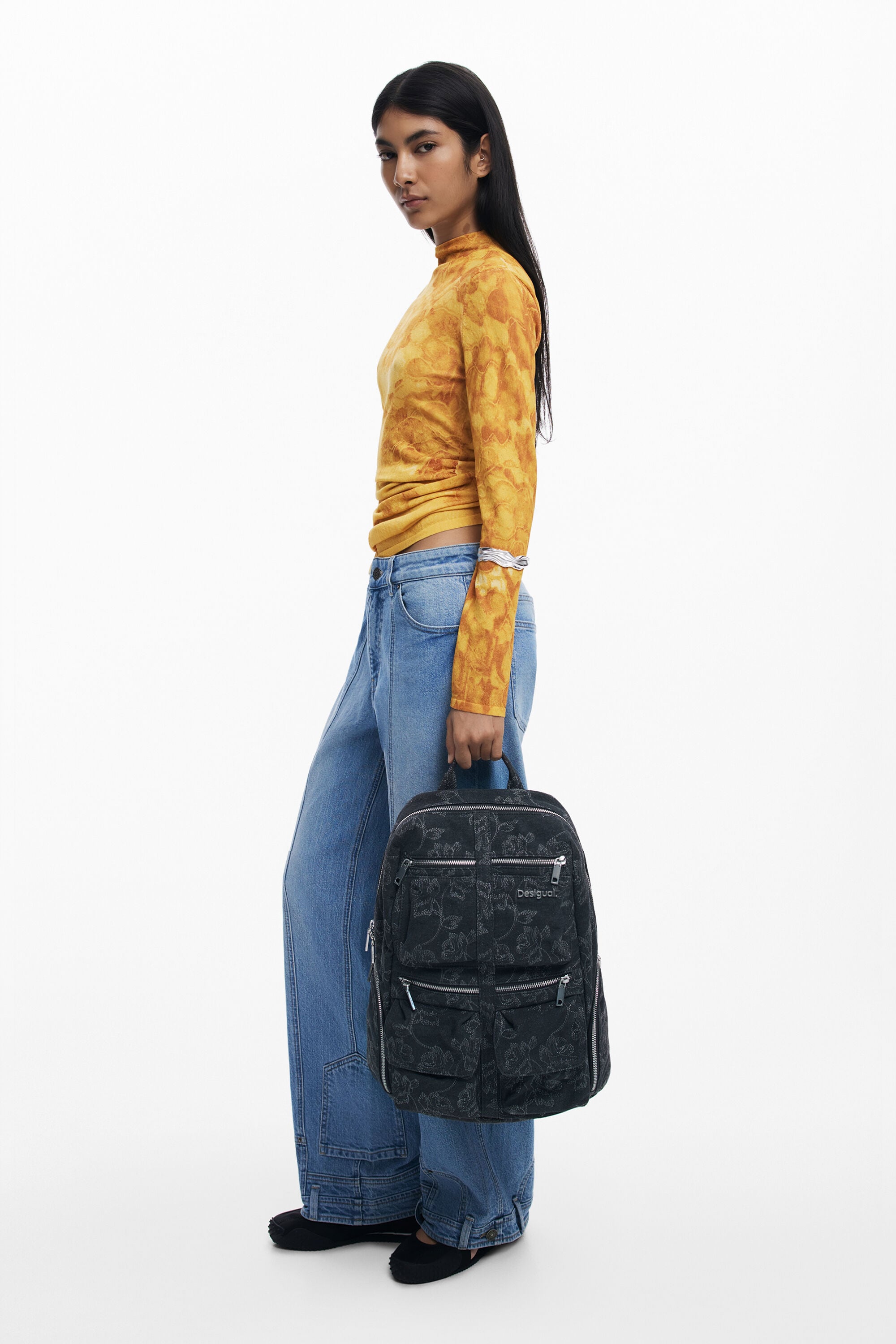 Desigual Grote denim rugzak met borduursels