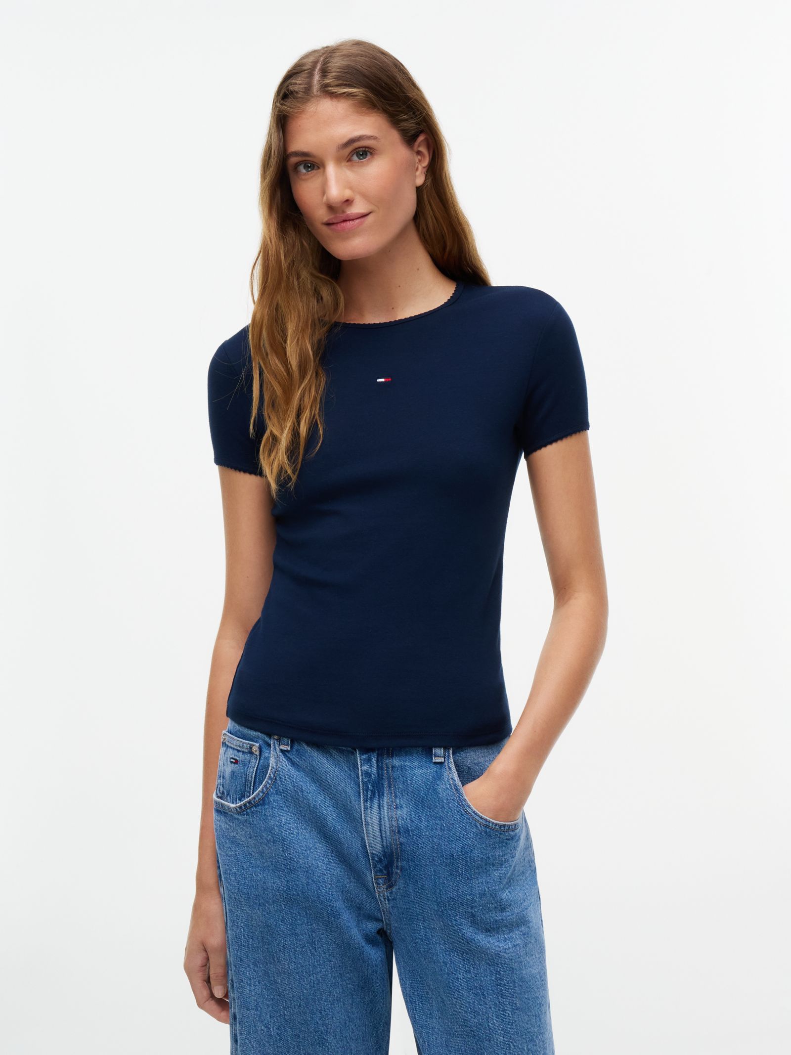Tommy Jeans slim fit T-shirt met picot rand in marine