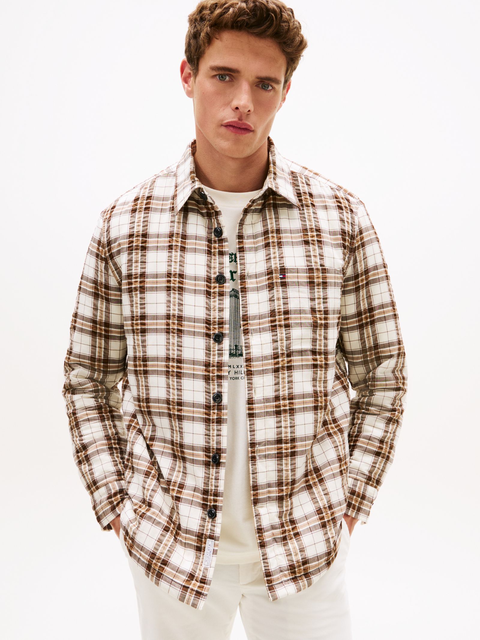 Tommy Hilfiger Gewatteerd overshirt van seersucker met relaxed fit