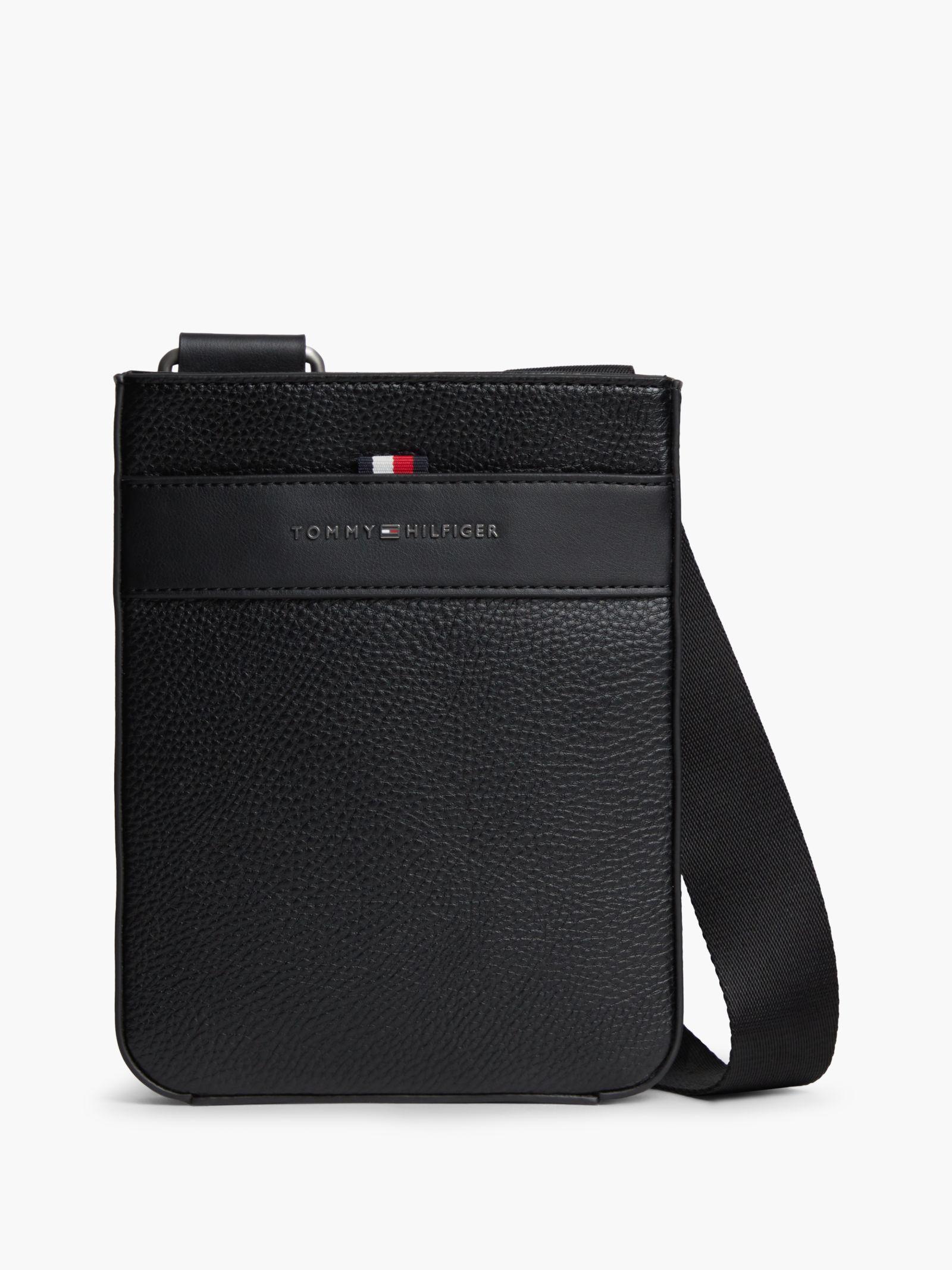 Tommy Hilfiger Crossbodytas met textuur en metalen logo in zwart