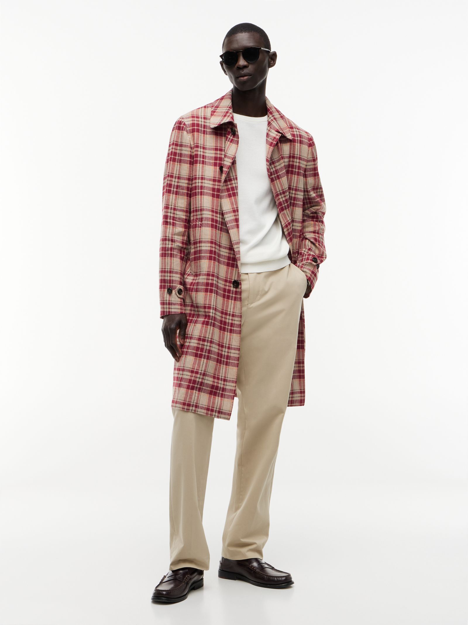 Tommy Hilfiger Regular fit trenchcoat van linnenmix met madrasruit
