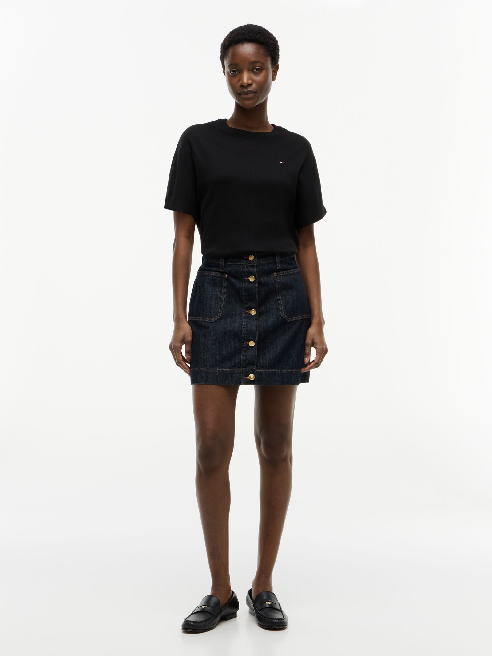 Tommy Hilfiger denim minirok met goudkleurige knopen